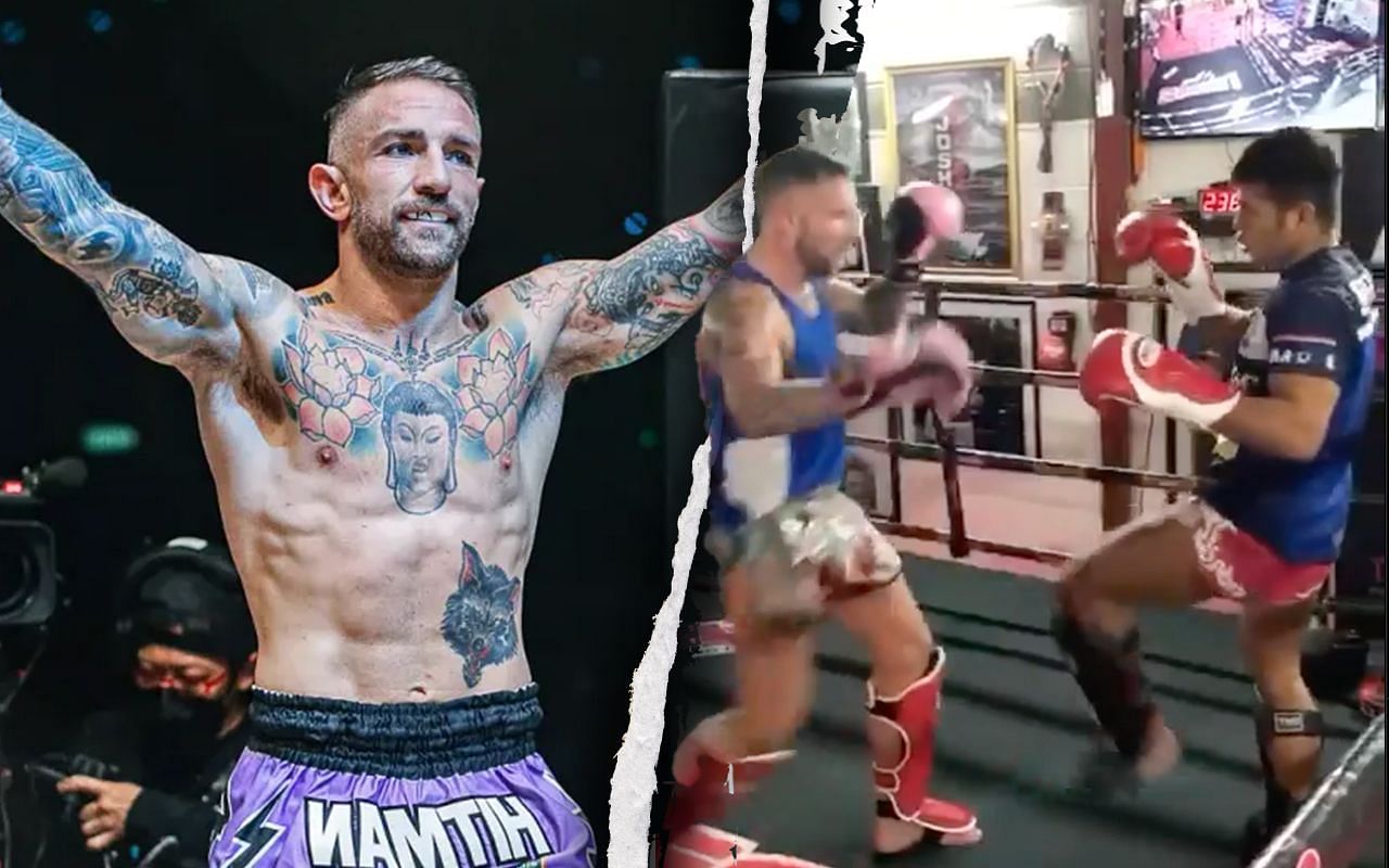 Liam Harrison (left, center), Cookie Sinbinmuaythai (right), photo by ONE Championship