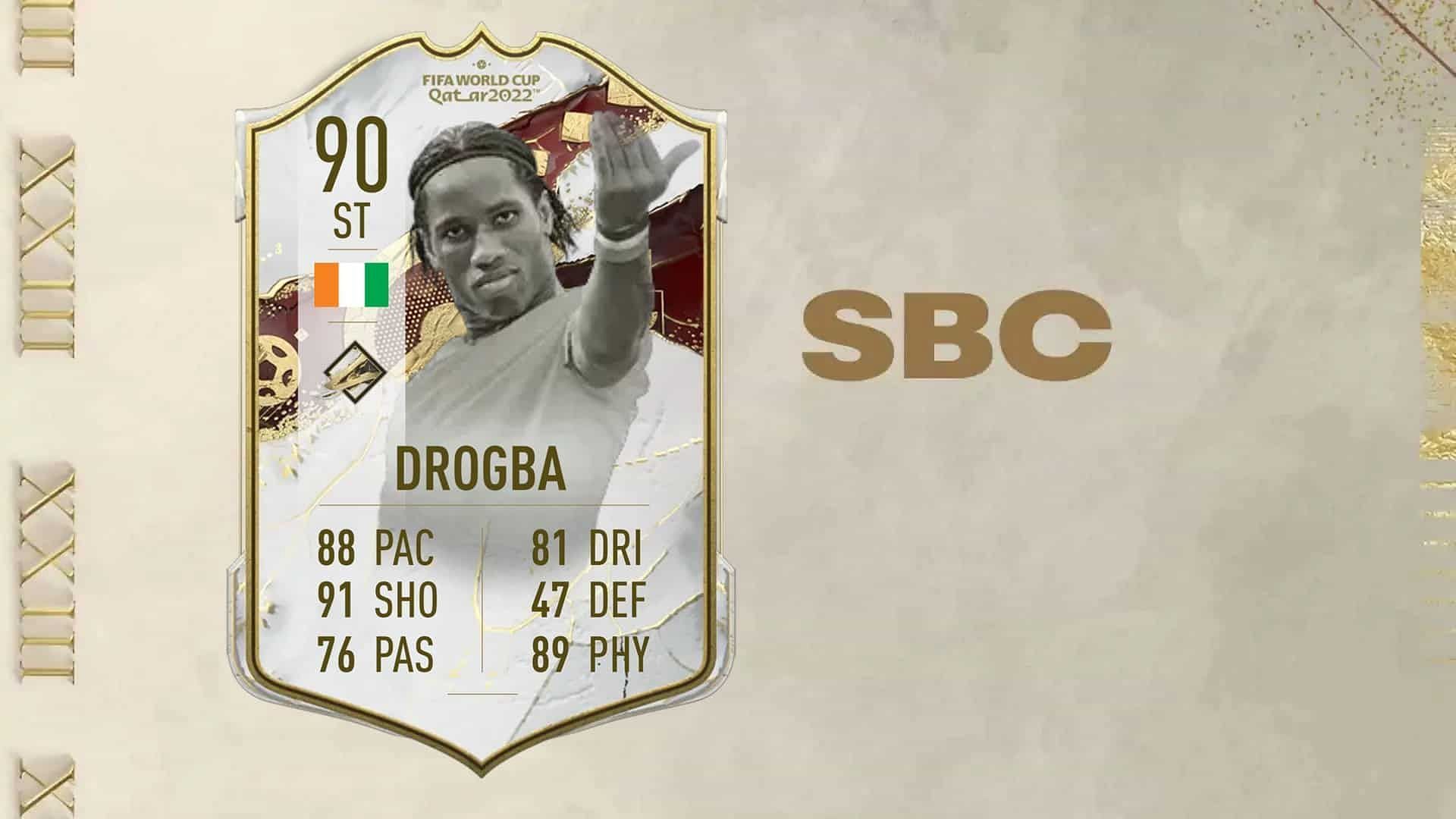 FIFA 23 players have an exciting option on their hands with the Didier Drogba World Cup Icon SBC (image via EA Sports)
