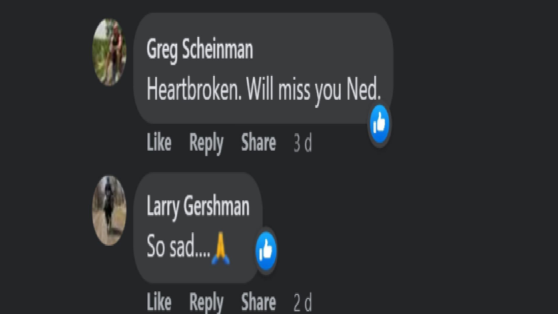 Social media users&#039; reaction to Ned Dubofusky&#039;s death (Image via Facebook)