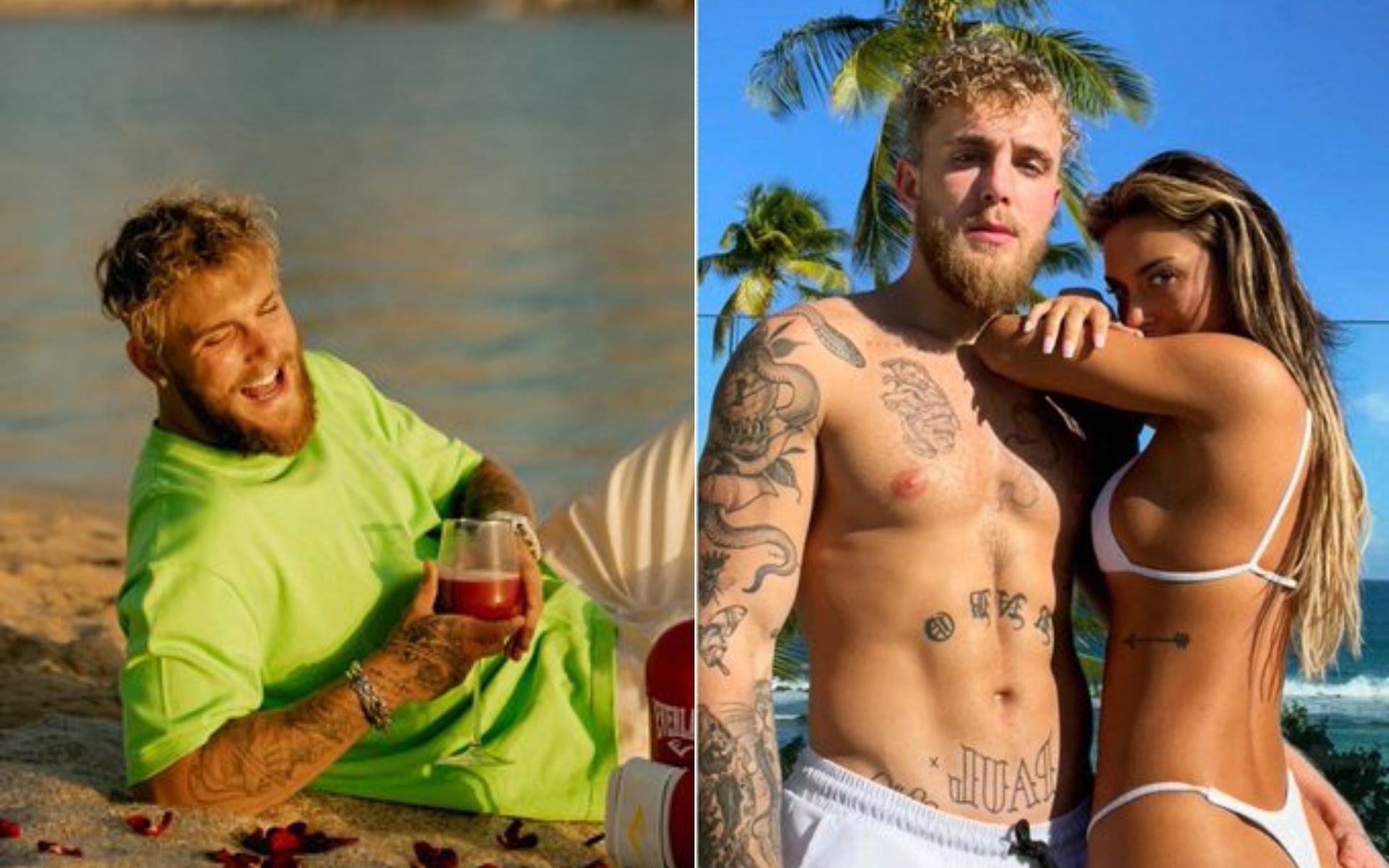 Jake Paul (left) and Jake Paul with Julia Rose (right) (Image credits @nypost and @jakepaul on Twitter)