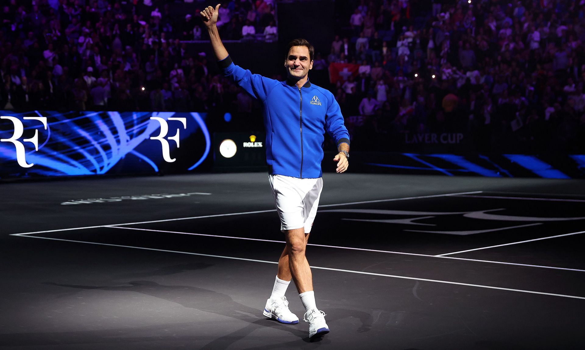 Roger Federer pictured at the Laver Cup 2022 - Day One.