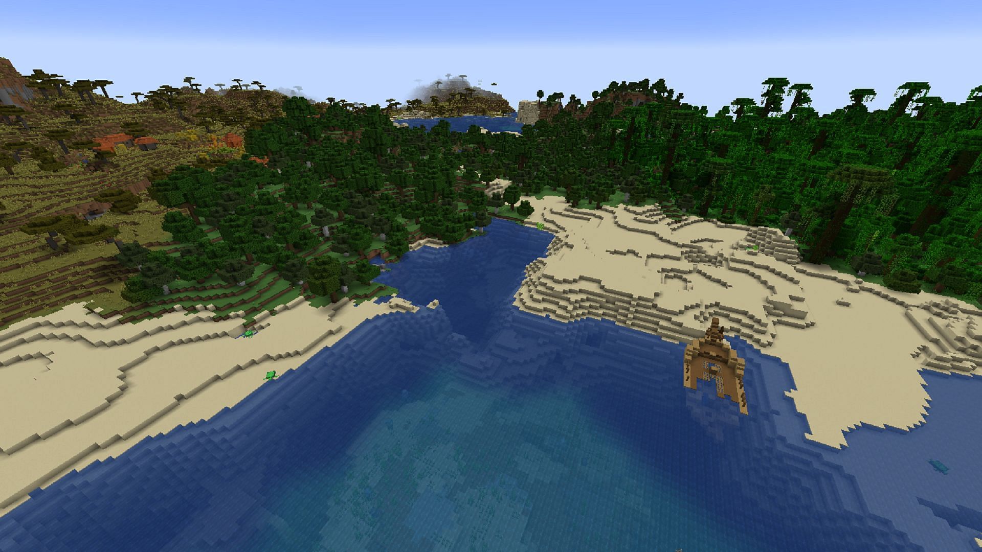 Buried treasure and shipwrecks are a big feature of this Minecraft Java seed (Image via Mojang)