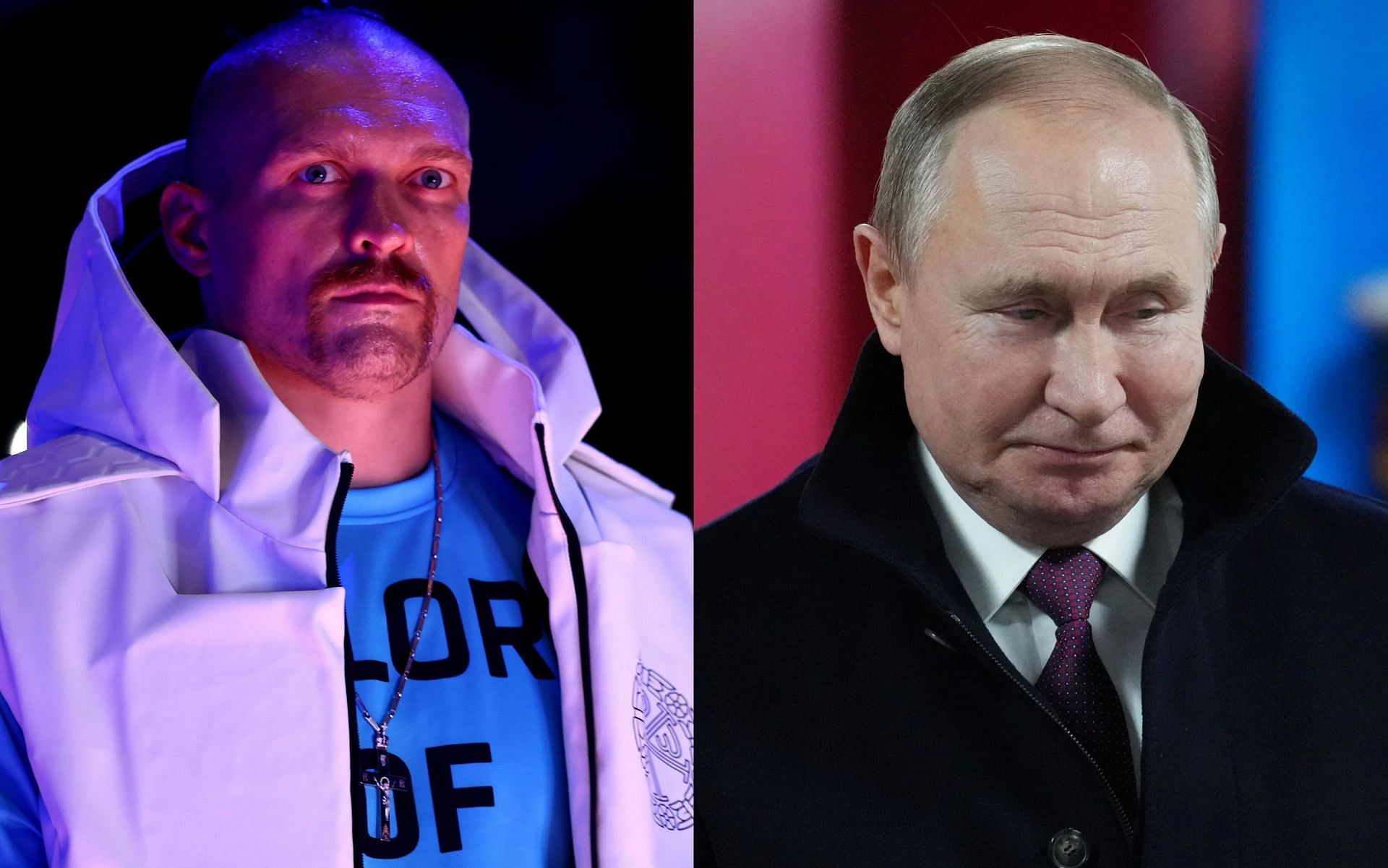 Oleksandr Usyk (L), and Vladimir Putin (R).