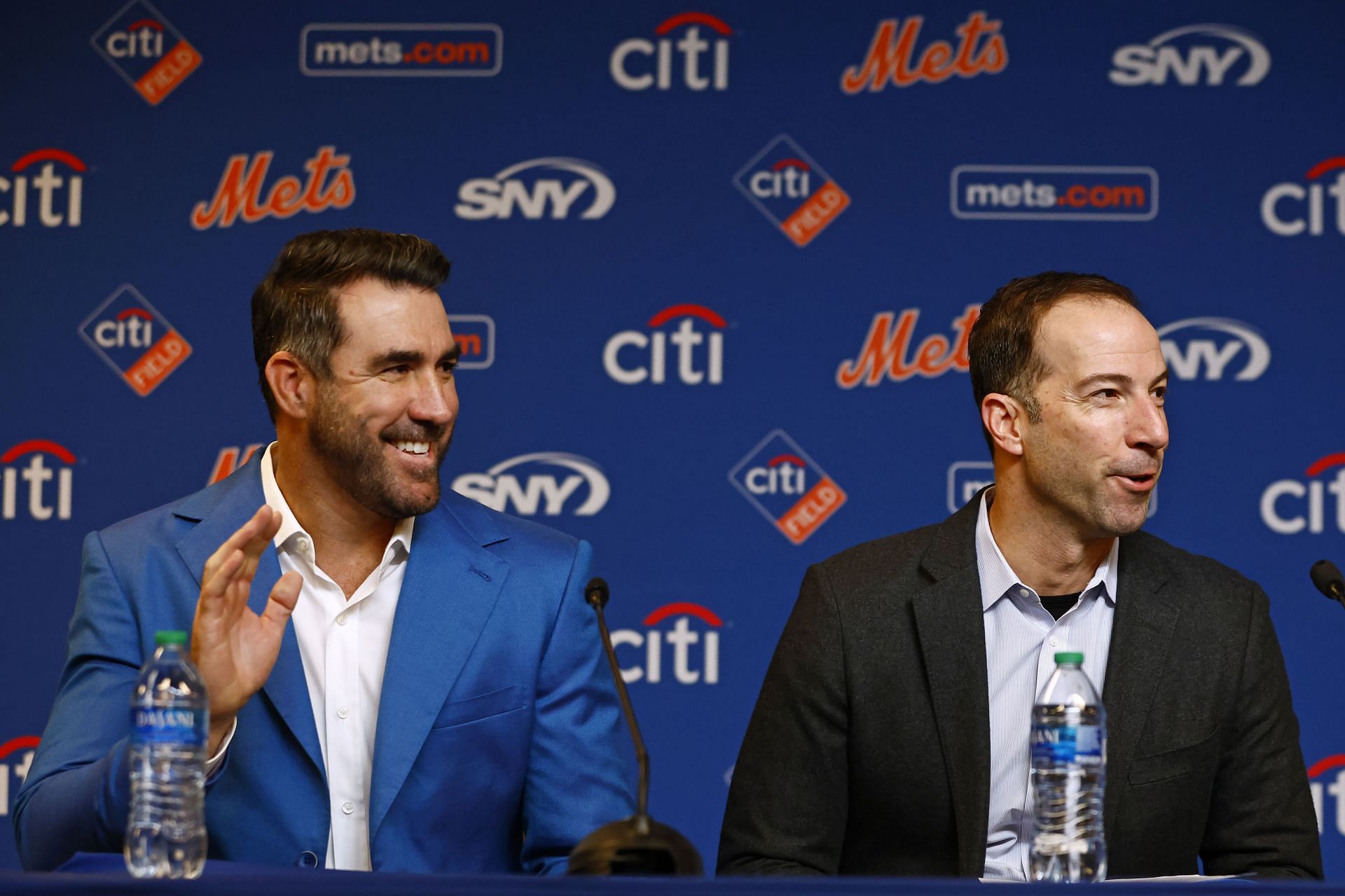 Mets Introduce Justin Verlander: Mets Introduce Justin Verlander NEW YORK, NY - DECEMBER 20: Pitcher Justin Verlander of the Mets smiles before he is introduced during a press conference at Citi Field on December 20, 2022 in New York City. (Photo by Rich Schultz/Getty Images)