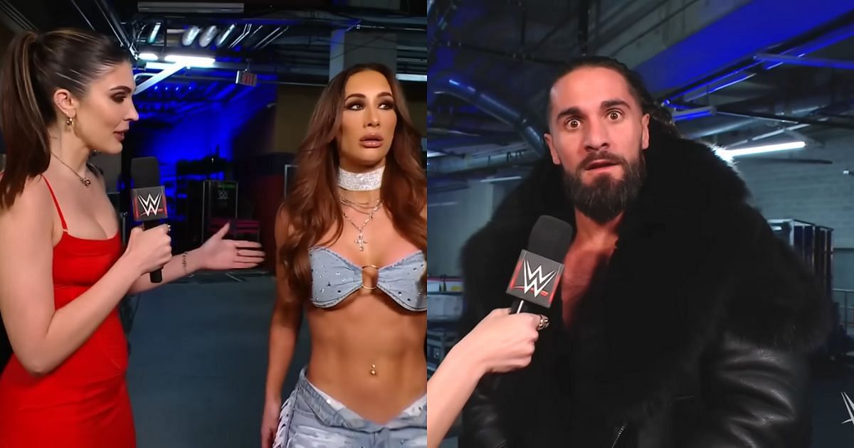 Cathy Kelly, Carmella, and Seth Rollins.