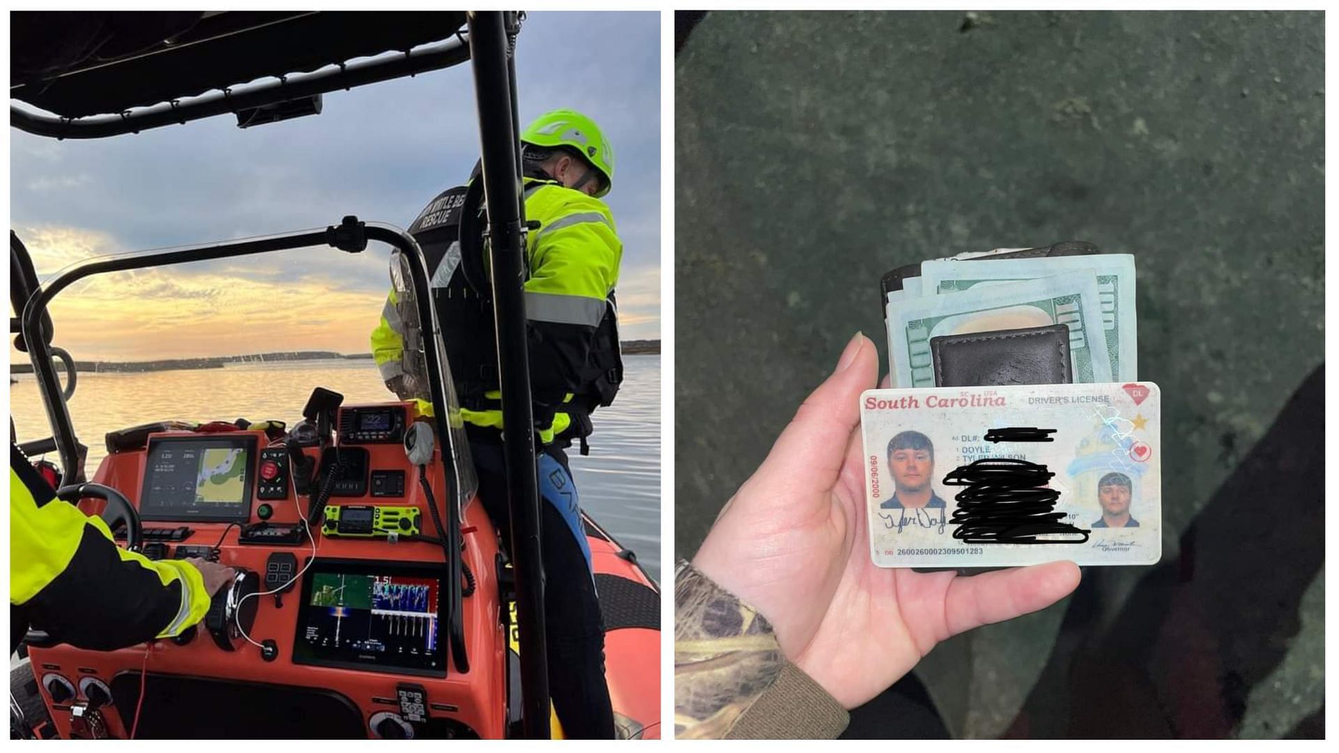 Search for missing boater Tyler Doyle continues after a brief suspension (Images via Facebook Lakelyn Chestnut Doyle/North Myrtle Beach Rescue Squad) 