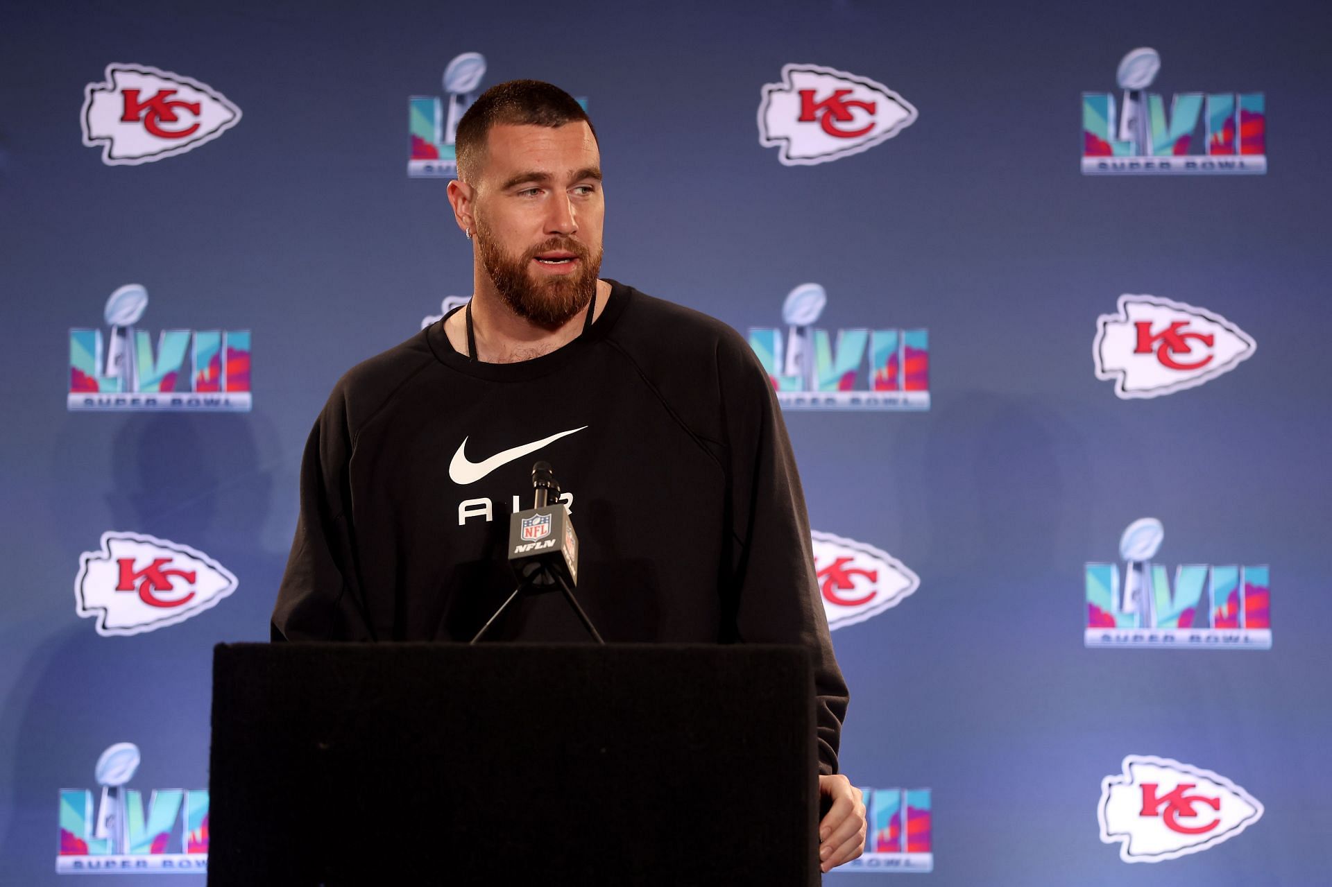 Travis Kelce at the Super Bowl LVII - Kansas City Chiefs Media Availability