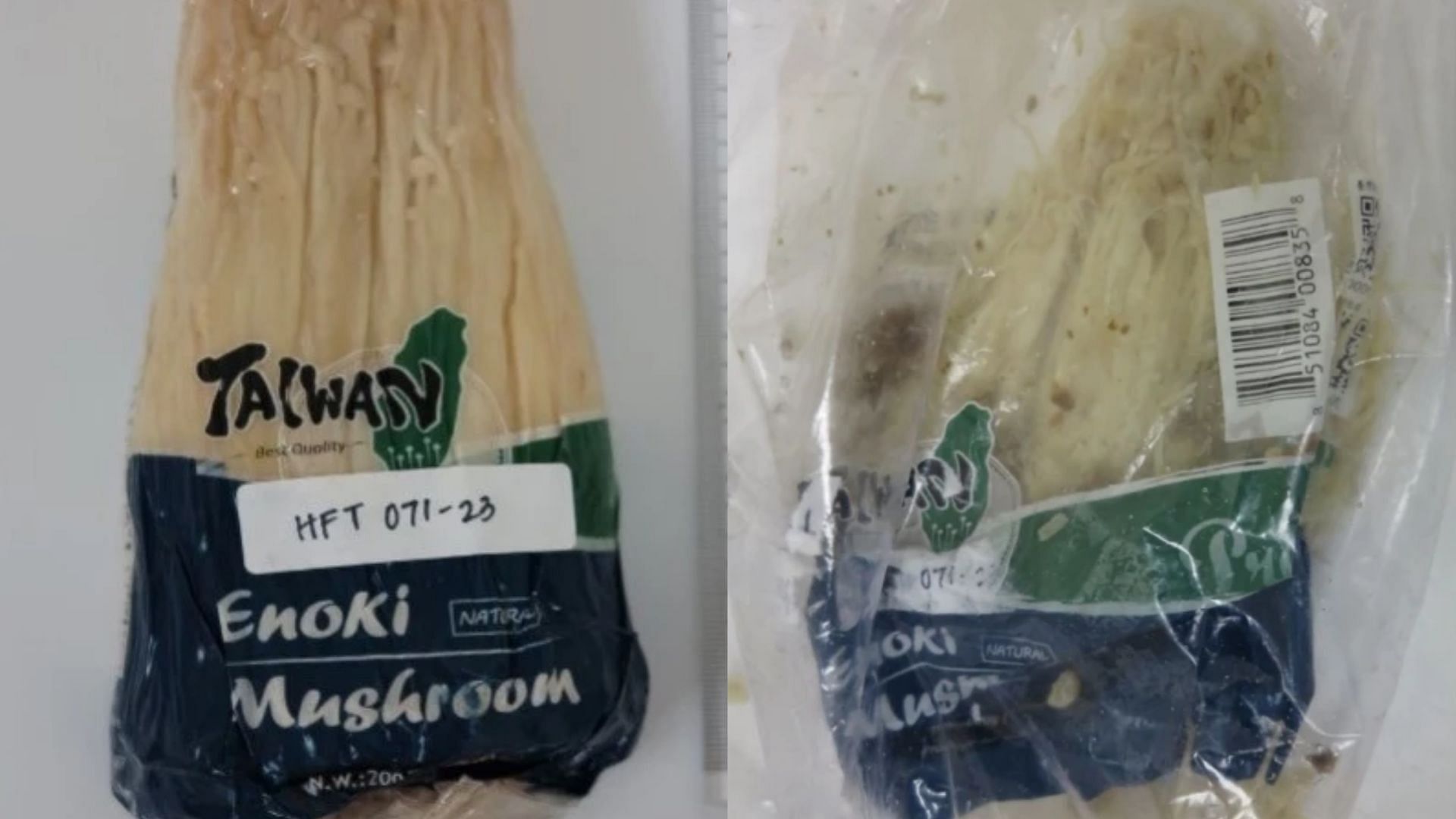 The recalled packages of Enoki Mushrooms produced in Taiwan may be potentially contaminated with Listeria monocytogenes (Image via DOH 2023)