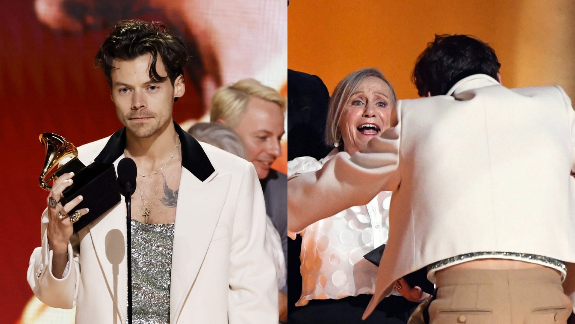 Harry Styles and Reina. (Image via Kevin Winter/Getty, @sunflwrkait/Twitter)