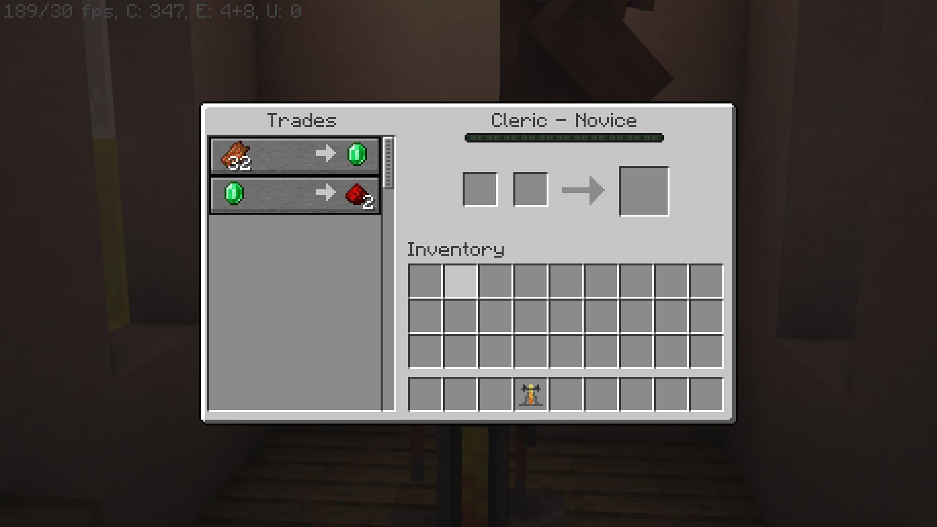 Novice-level cleric trades (Image via Mojang)