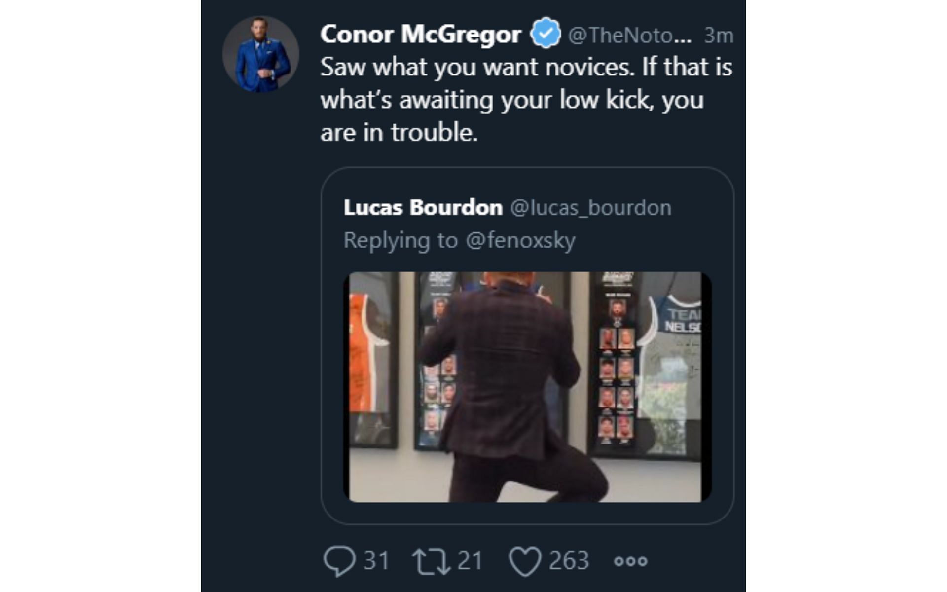 Screenshot of Conor McGregor&#039;s since-deleted tweet