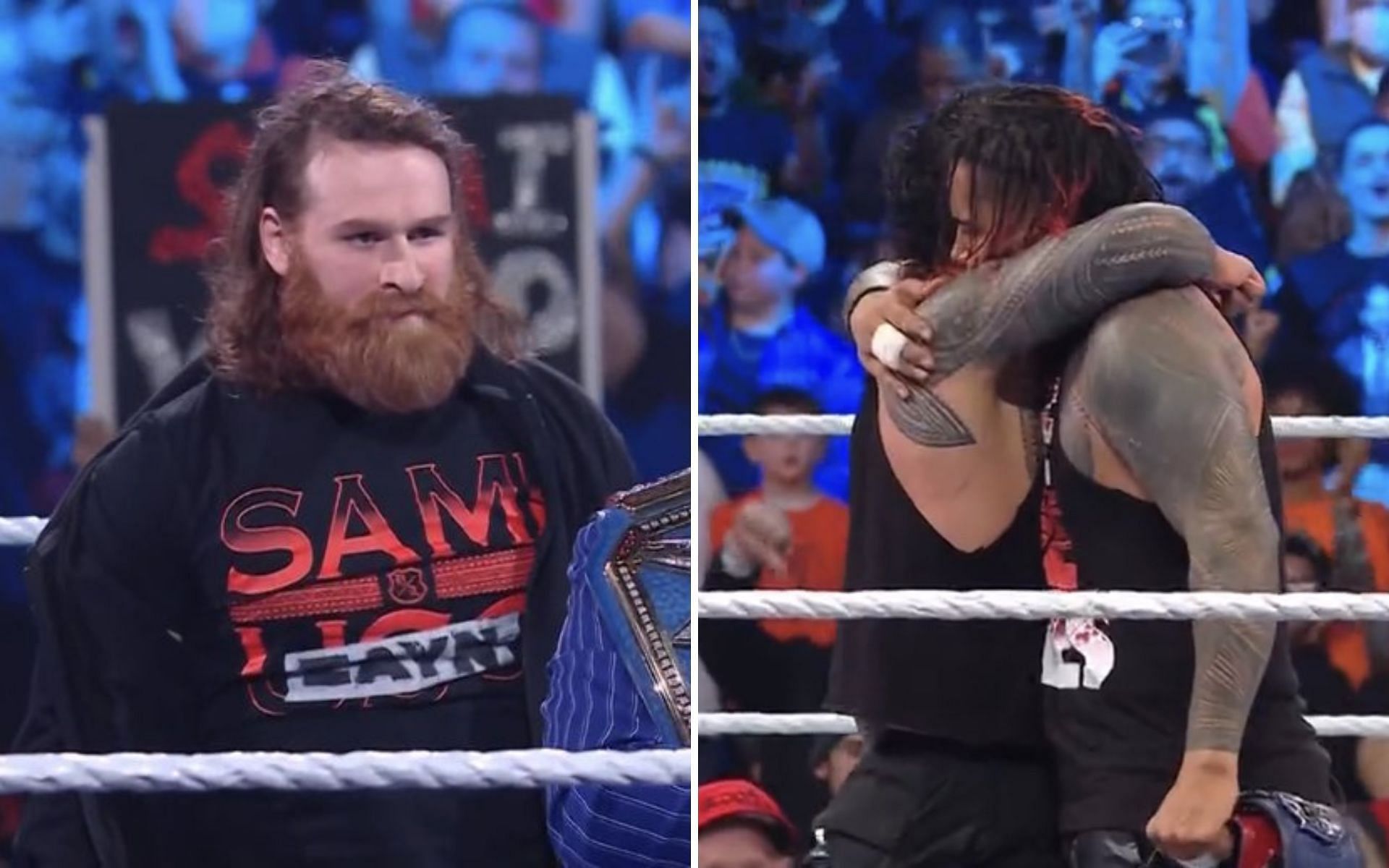 Sami Zayn (left); The Usos (right)