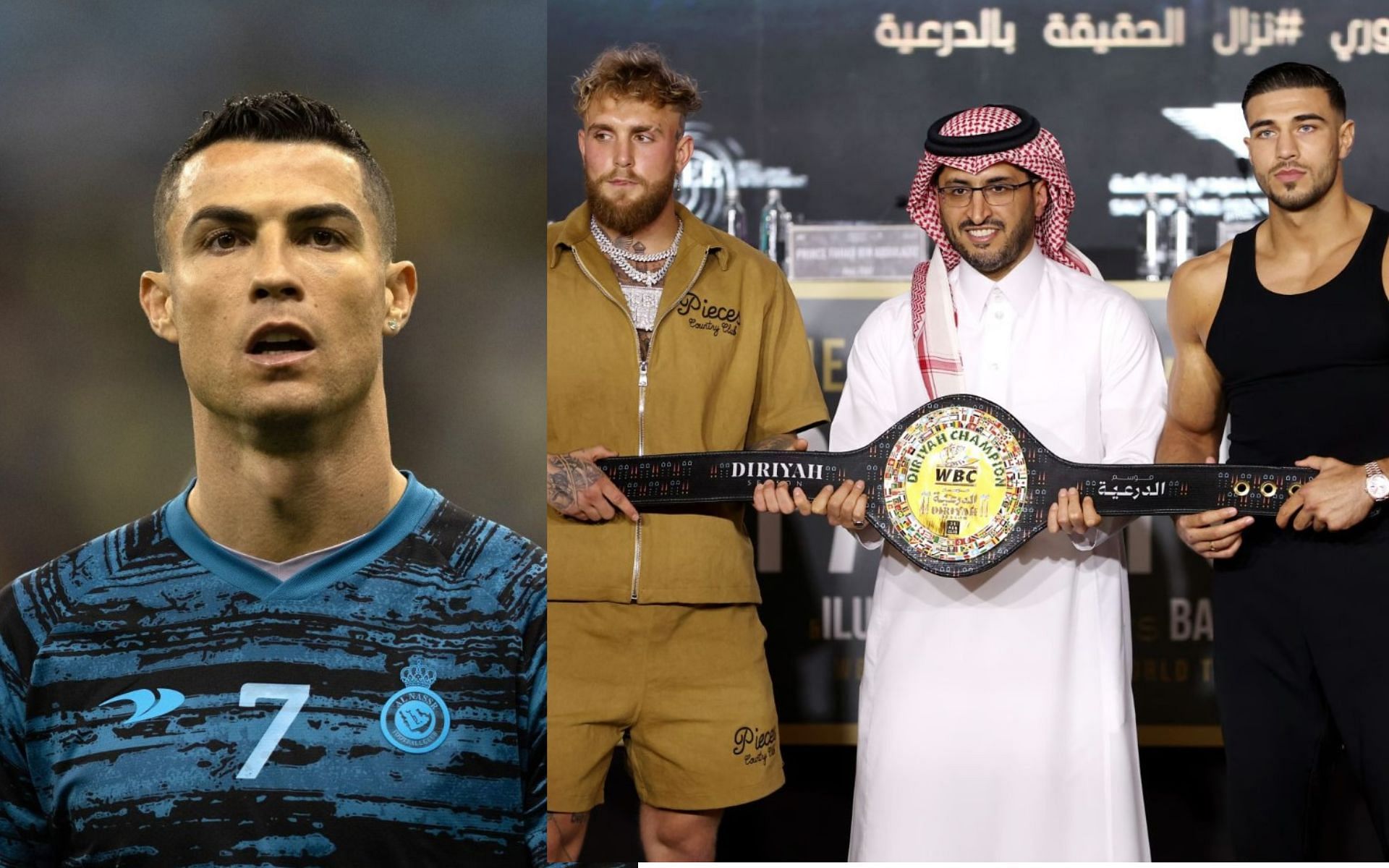 (Left) Cristiano Ronaldo, Tommy Fury and Jake Paul (Right) (Image Credits; Getty Images)
