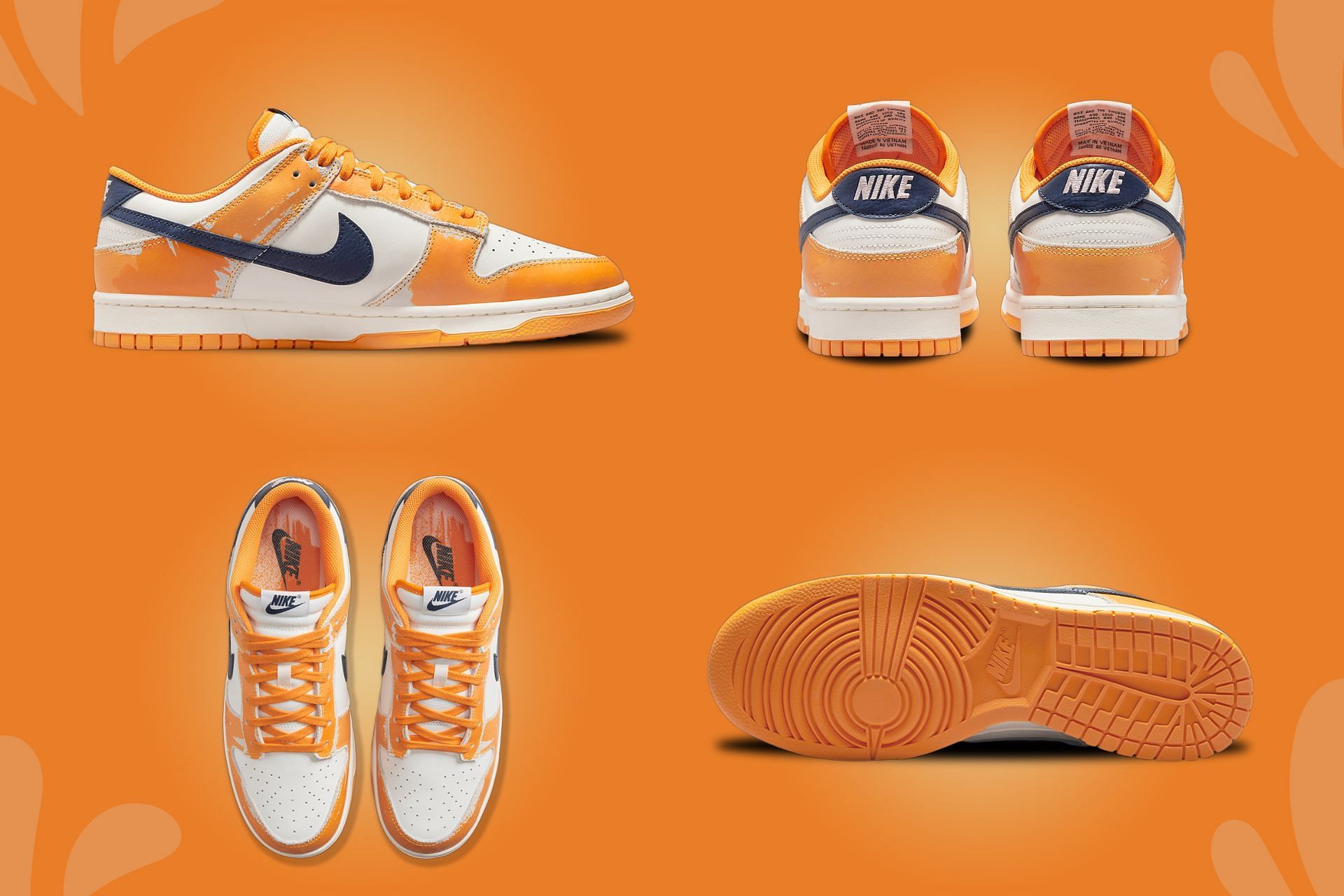 The upcoming Nike Dunk Low Faded Paint &quot;Laser Orange Midnight Navy&quot; sneakers continues the trend of pre-aged aesthetic (Image via Sportskeeda)