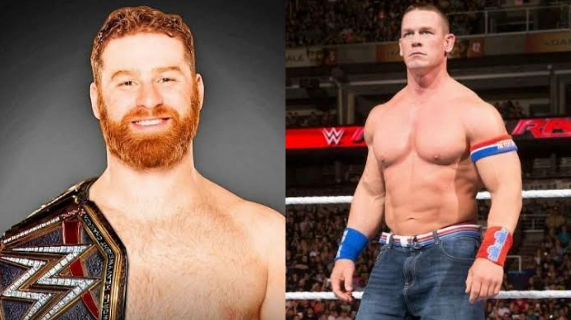 Sami Zayn (left); John Cena (right) 