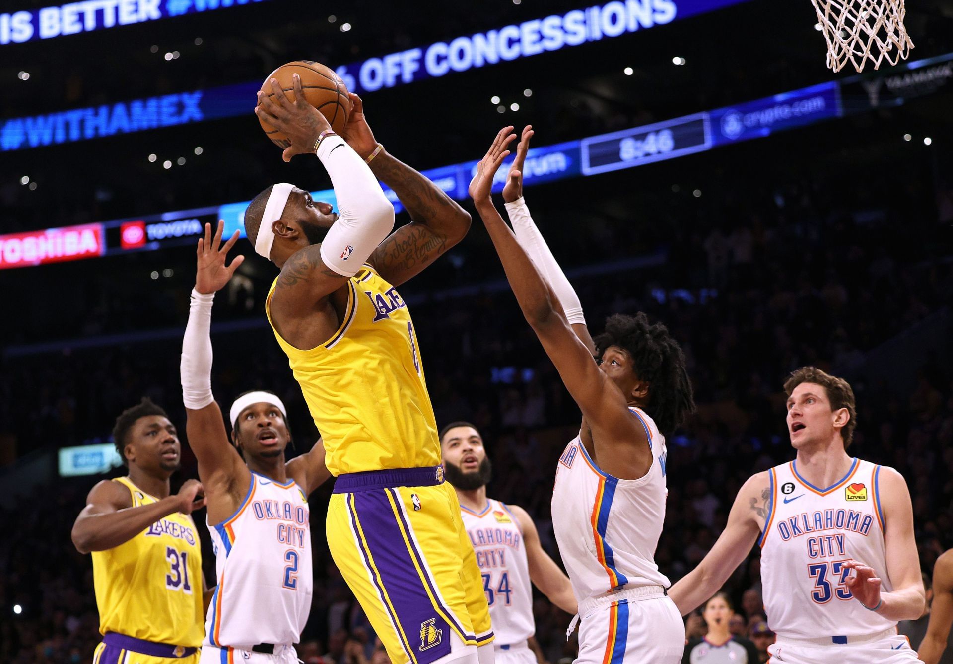 LeBron James broke Abdul-Jabbar&#039;s scoring record on Tuesday. (Image via Getty Images)