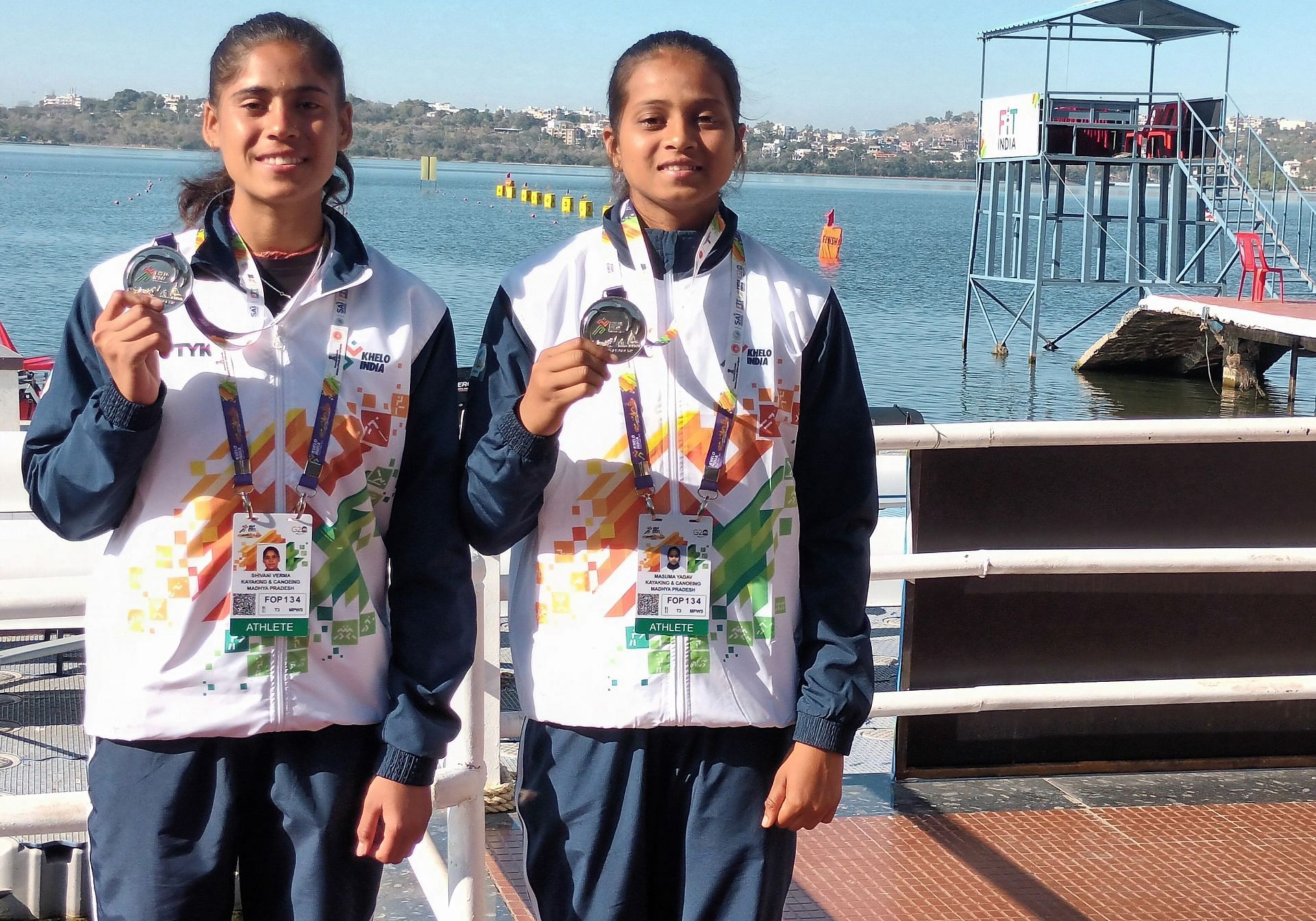 Shivani Verma (left) and Masuma Yadav won silver medal for Madhya Pradesh in the women&rsquo;s C-2 sprint canoe event at the Khelo India Youth Games on Thursday in Bhopal. Photo credit Navneet Singh