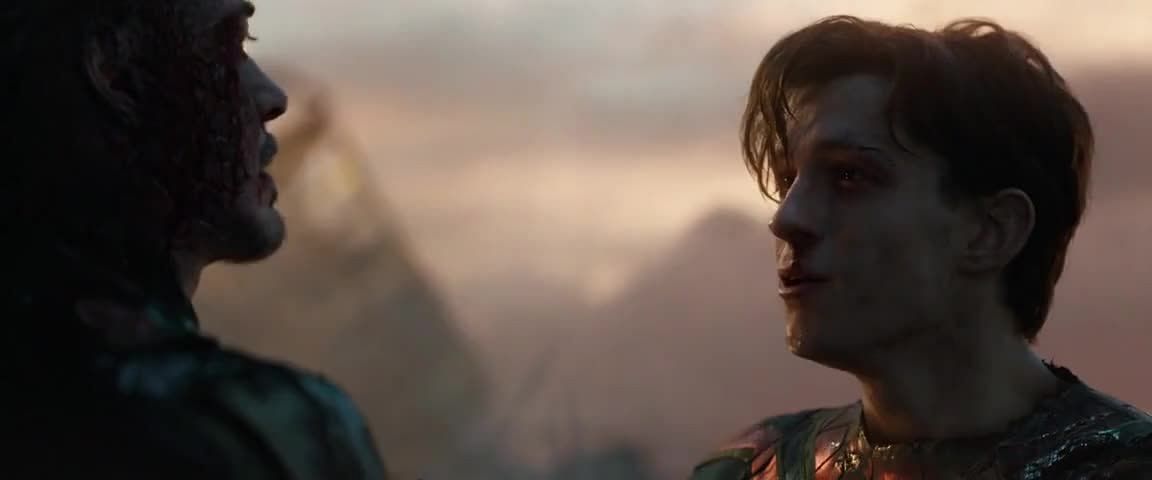 Spider-Man sheds a tear as he says goodbye to Tony Stark in Avengers: Endgame. (Image via Marvel Studios)
