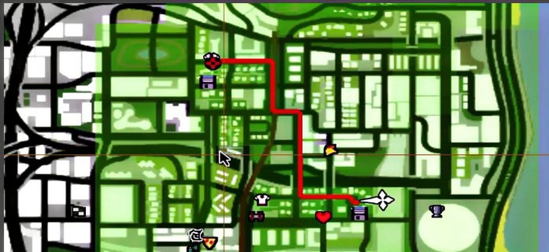 An example of GPS in a familiar street (Image via GTA Inside)