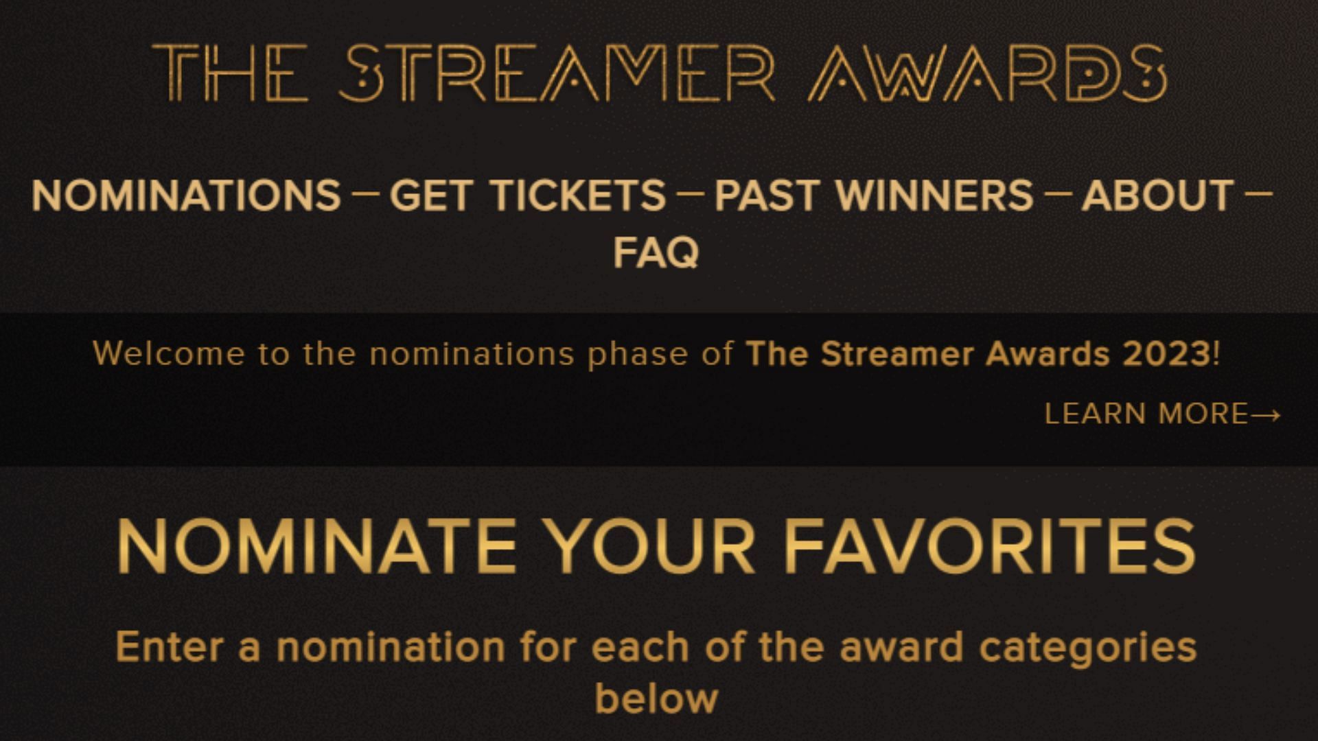 How to vote for the Streamer Awards 2022 (Image via The Streamer Awards Website)