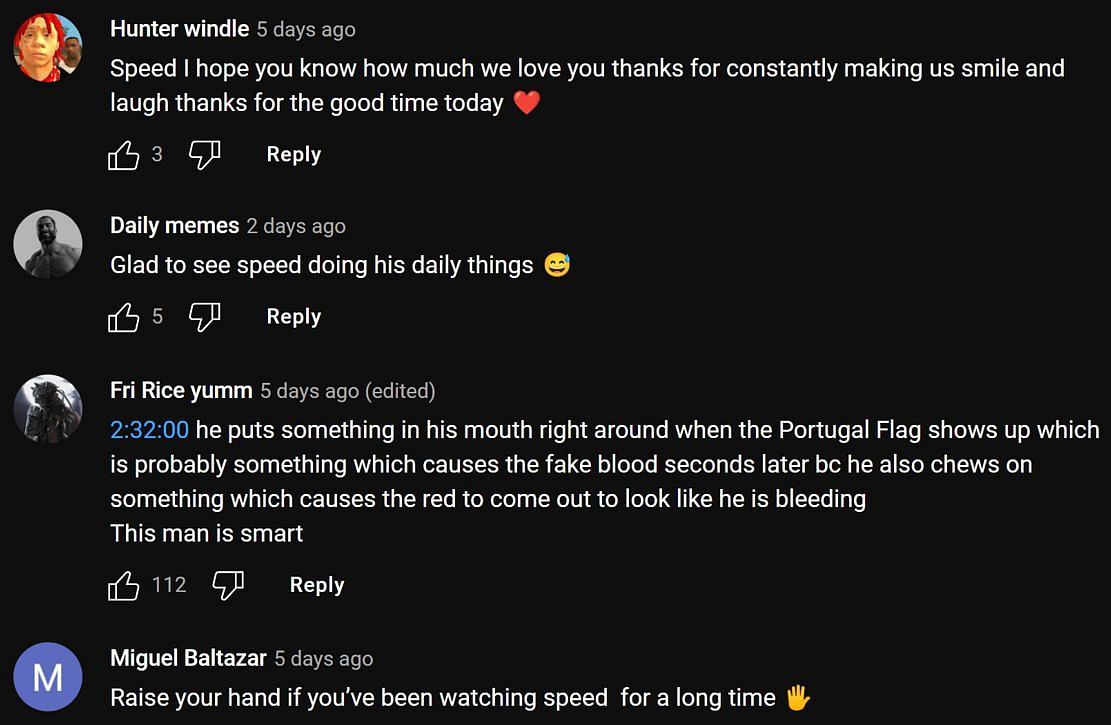 Fans in the YouTube comments section reacting to the streamer&#039;s livestream (Image via IShowSpeed/YouTube)