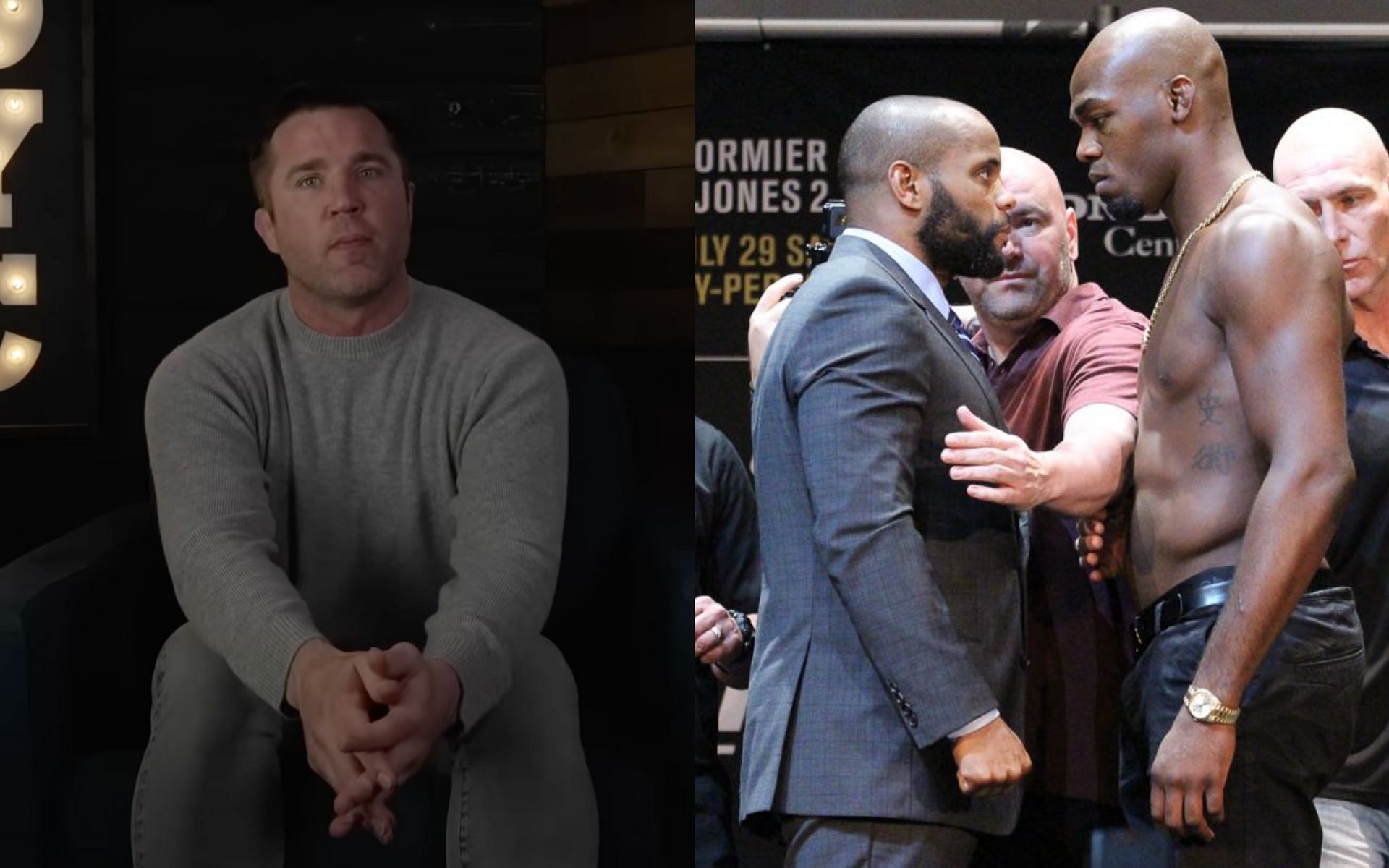 Chael Sonnen [Left] Jones vs. DC [Right] [Images courtesy: Chael Sonnen (YouTube) and @MMArena_ (Twitter)]