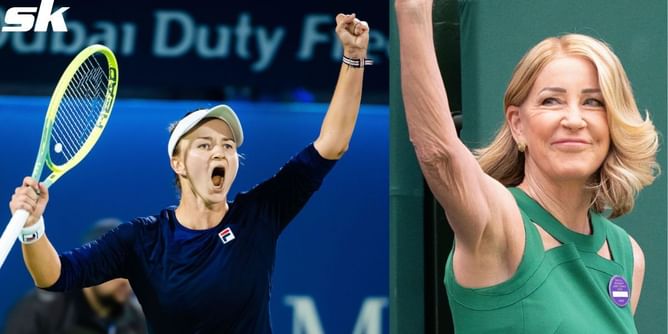 Chris Evert congratulates Barbora Krejcikova after her historic Dubai Tennis Championships title beating all top 3 players in the world