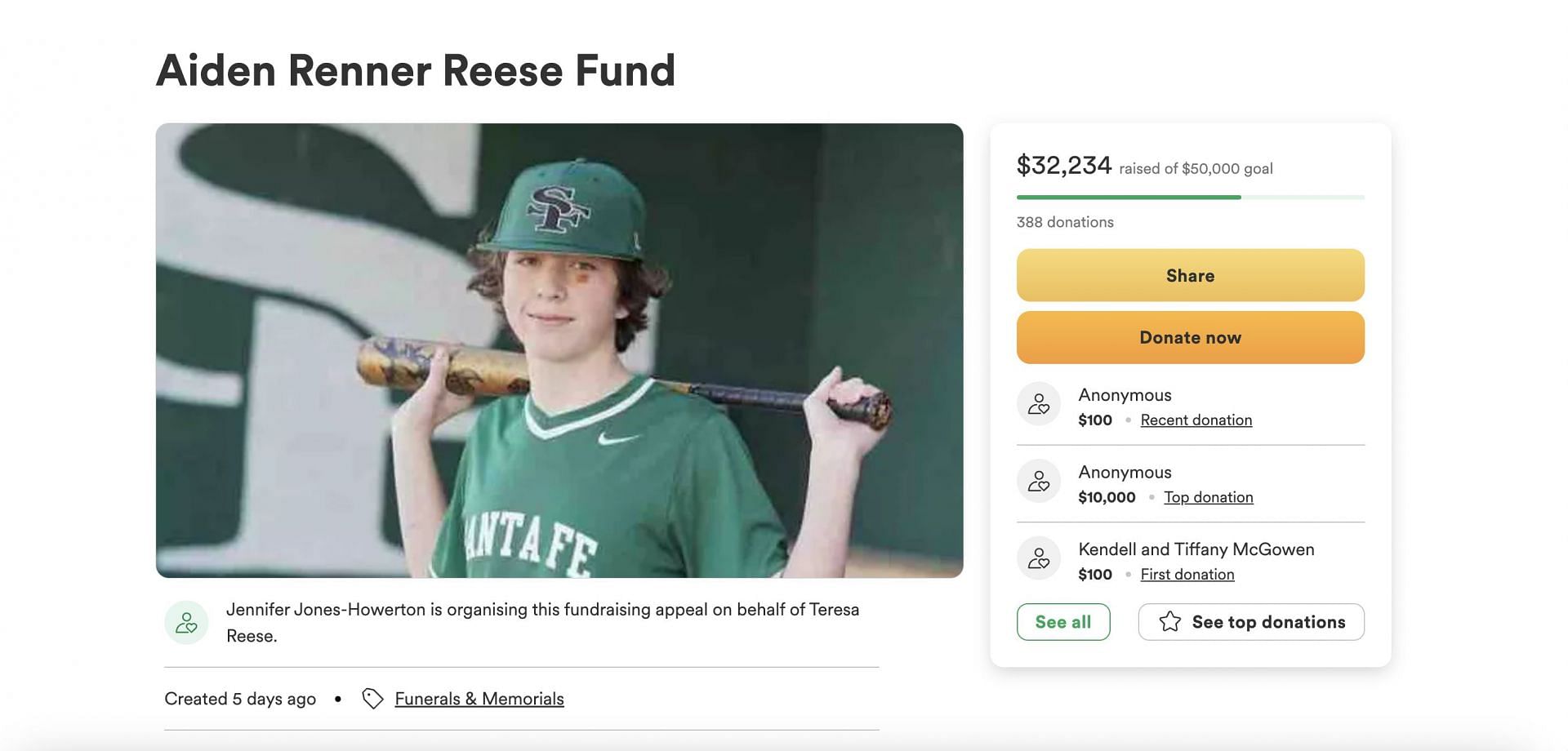 Aiden&#039;s parents have set up a GoFundMe page to donate the boy&#039;s organs to multiple people after his demise. (Image via GoFundMe)