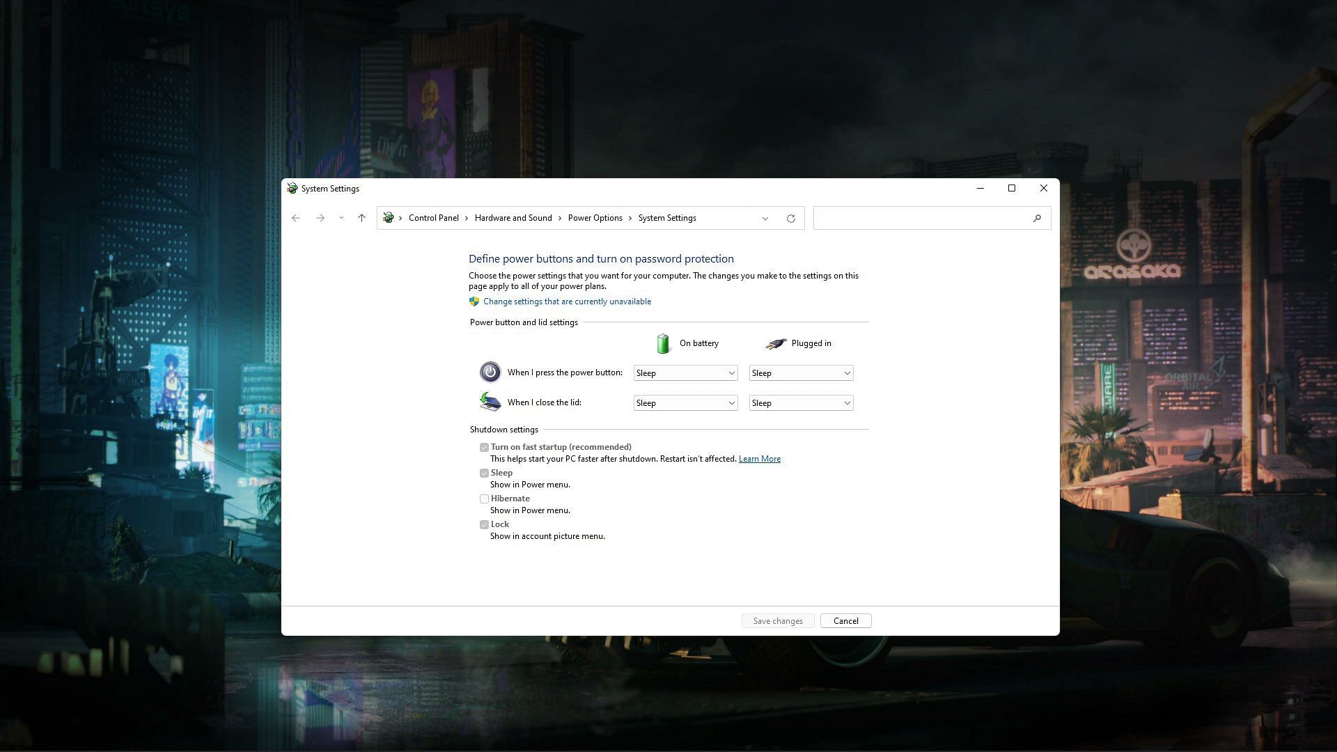 The System Settings panel in Control Panel (Image via Sportskeeda)