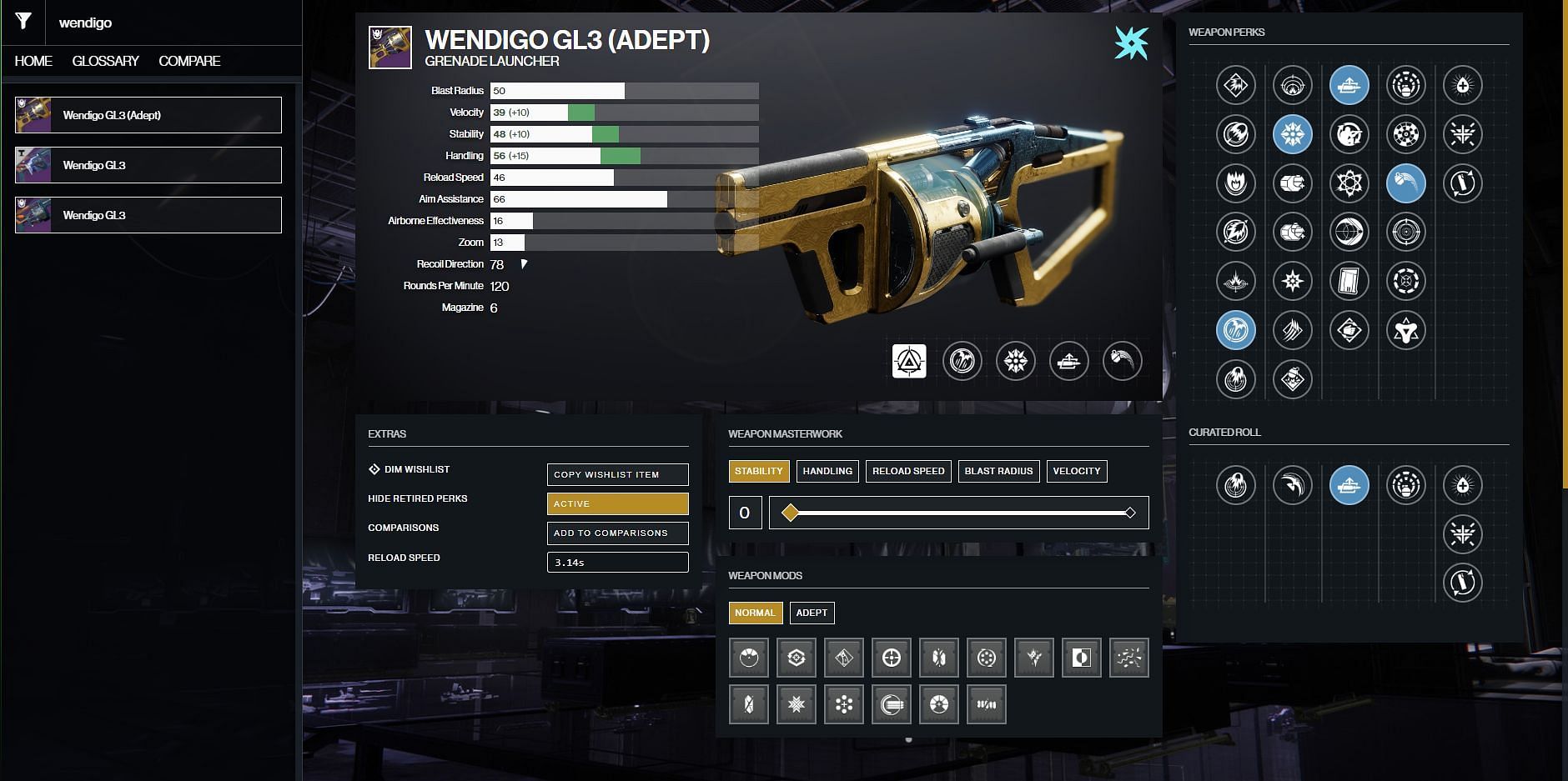Wendigo GL3 Grenade Launcher (Image via Destiny 2 Gunsmith)