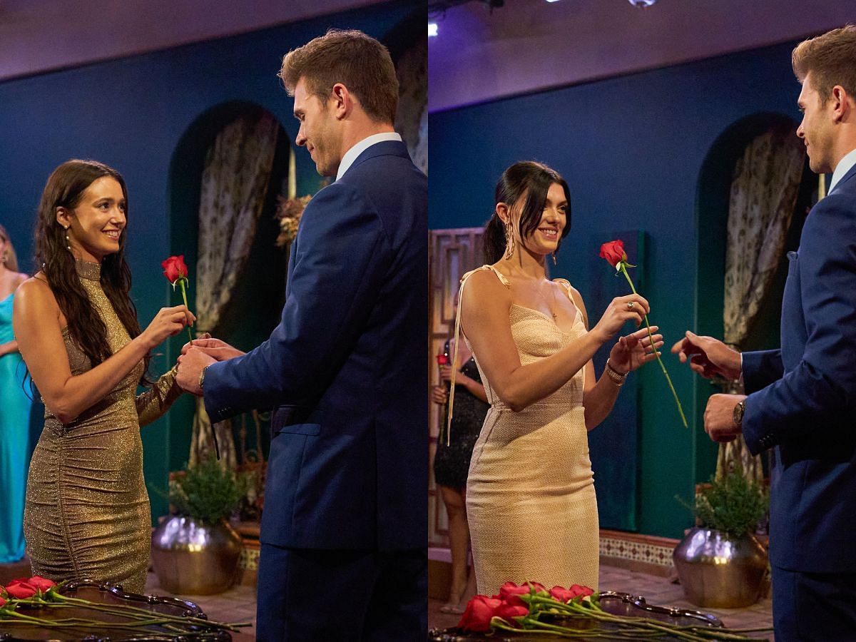Greer and Gabi receiving rose from Zach on The Bachelor 2023