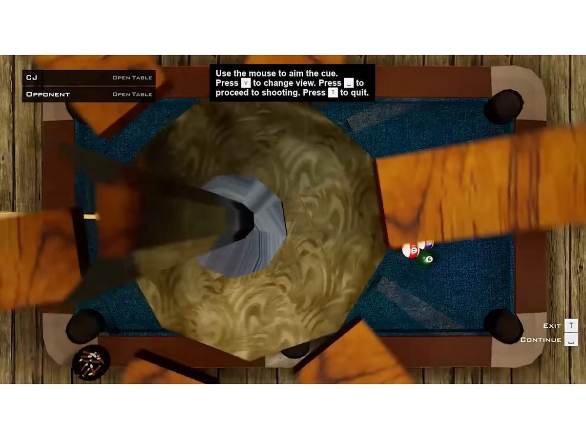 Top view of the pool table in the remastered version of GTA San Andreas (Image via YouTube/Vammostga)