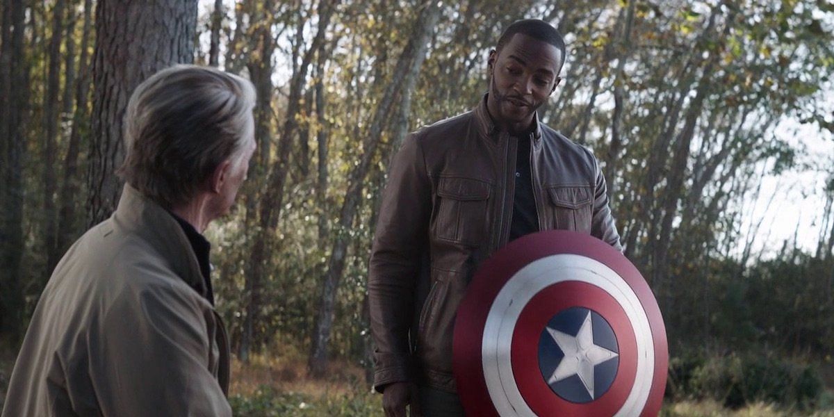 Steve Rogers hands over his shield to Sam Wilson (Image via Marvel Studios)