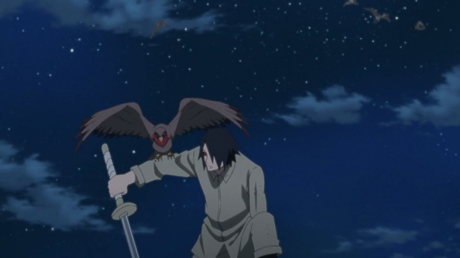 Sasuke and a messenger bird in Boruto episode 286 (Image via Studio Pierrot)