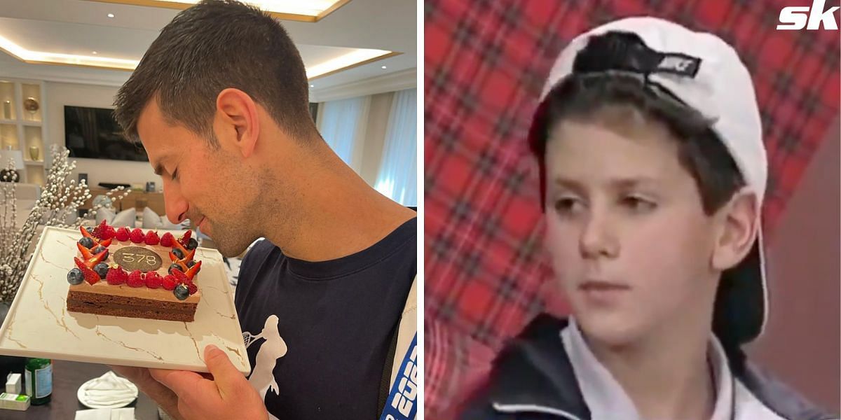 Novak Djokovic pictured alongside his seven-year-old self