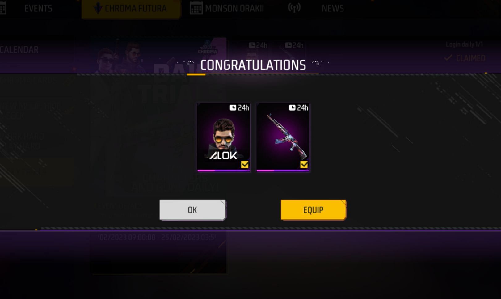 How to claim Alok and Skull Hunter AK47 for free for 24 hours in Free Fire MAX (Image via Garena)