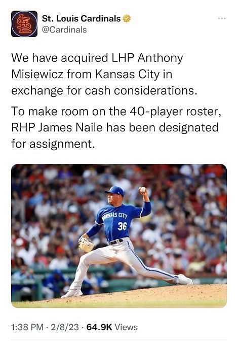 MLB: James Naile, designado a asignación por Cardinals en cumpleaños
