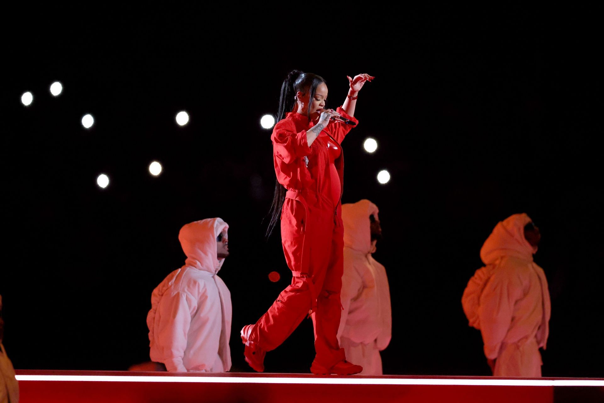 Rihanna performs onstage during the Apple Music Super Bowl LVII Halftime Show at State Farm Stadium
