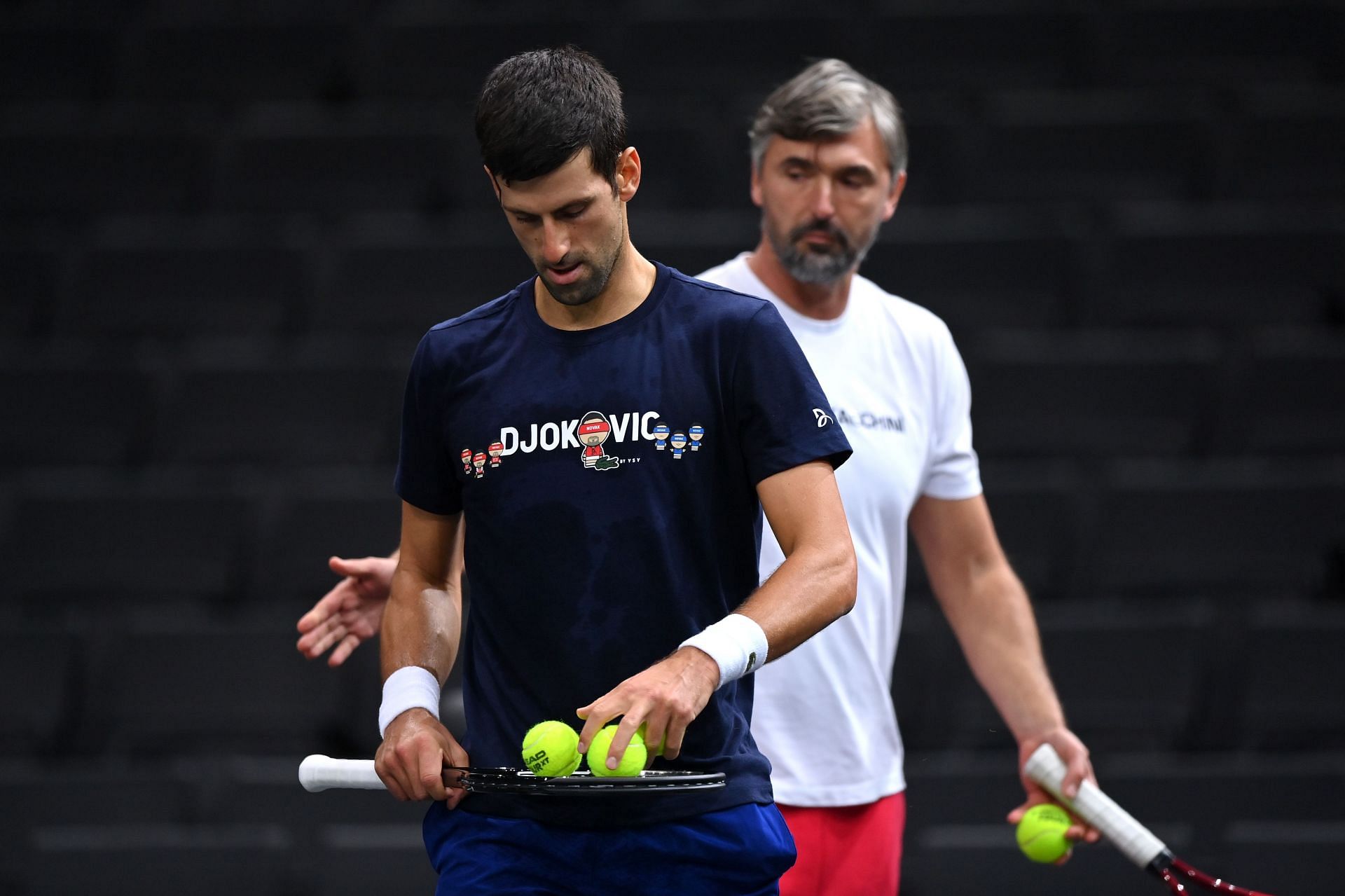 Djokovic with his coach Goran Ivanisevic of Croatia