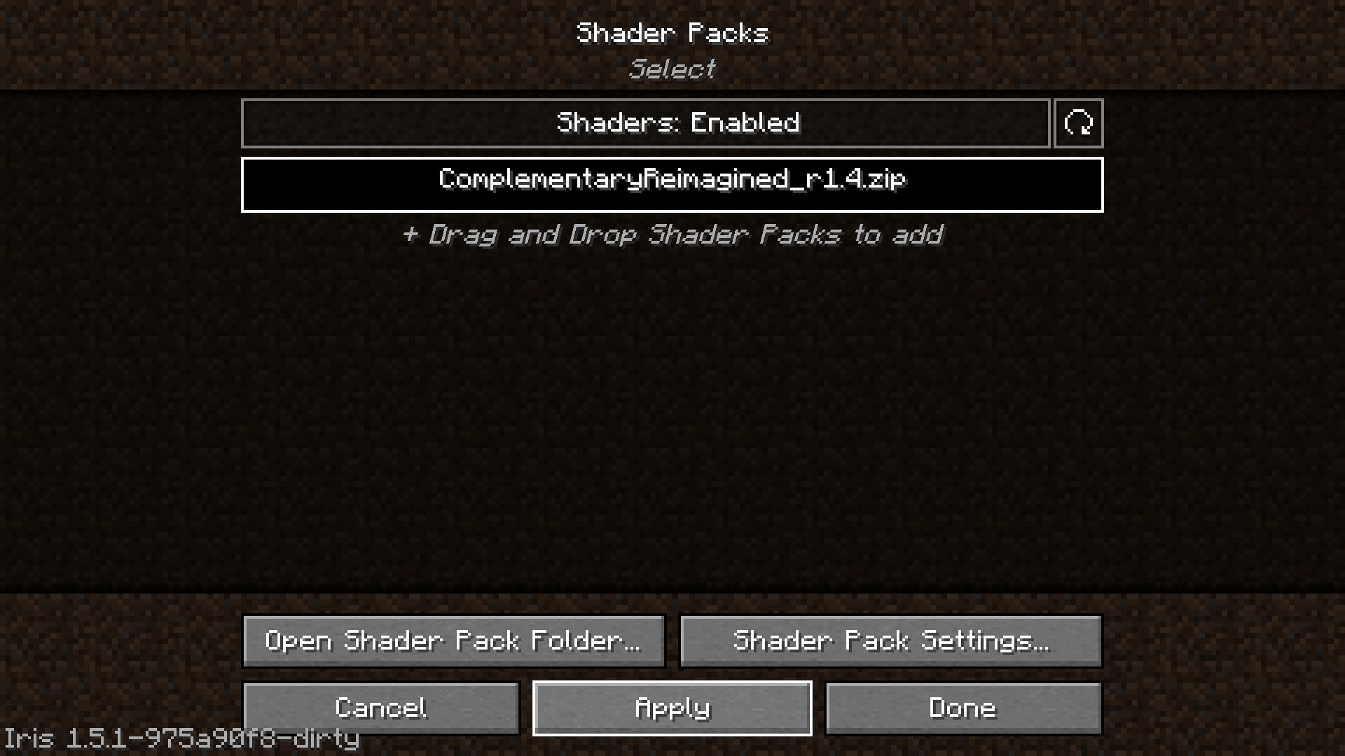 Selecting a shader (Image via Mojang)