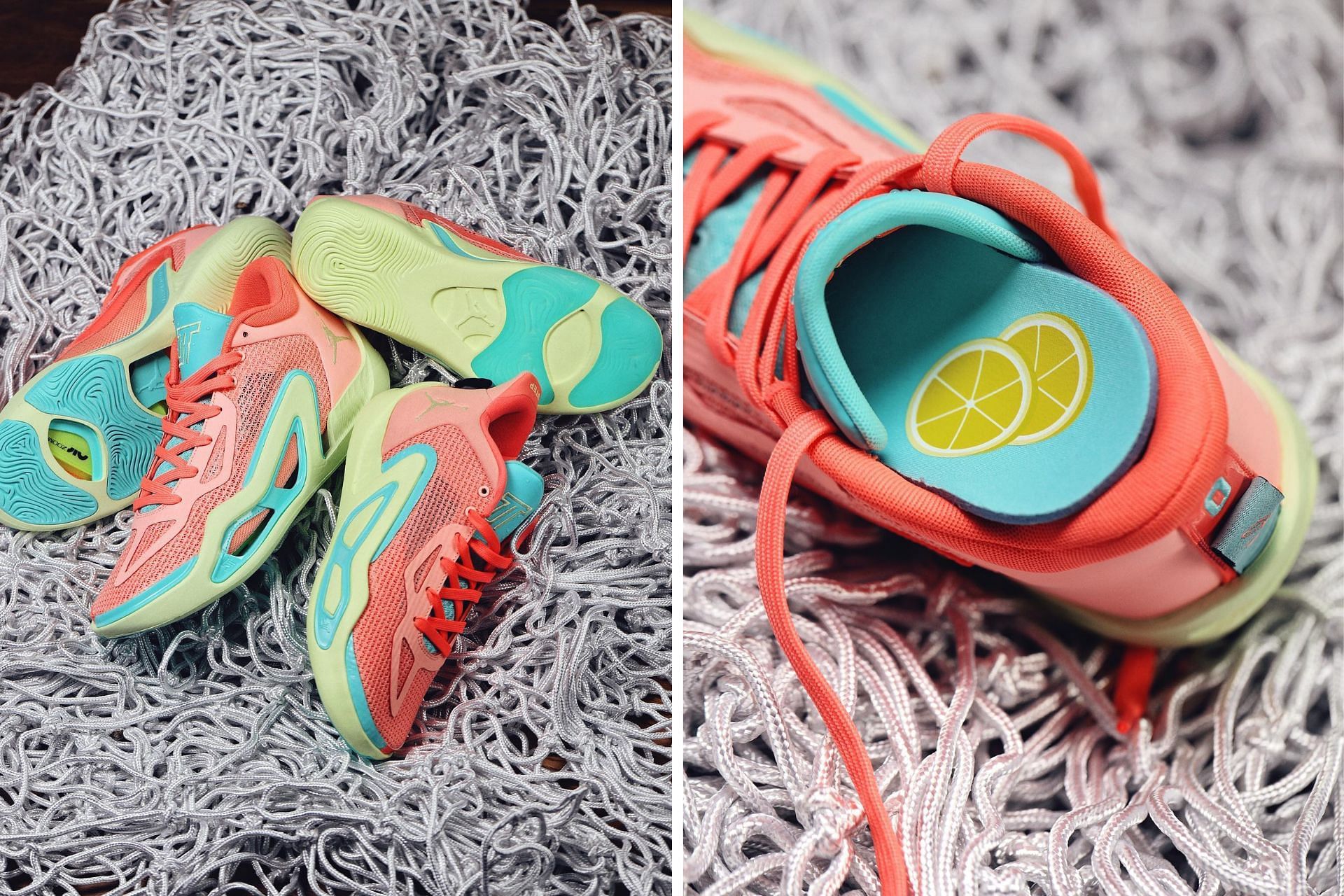 The insoles of these vibrant sneakers are stamped with lemon motifs (Image via Twitter/@justfreshkicks)