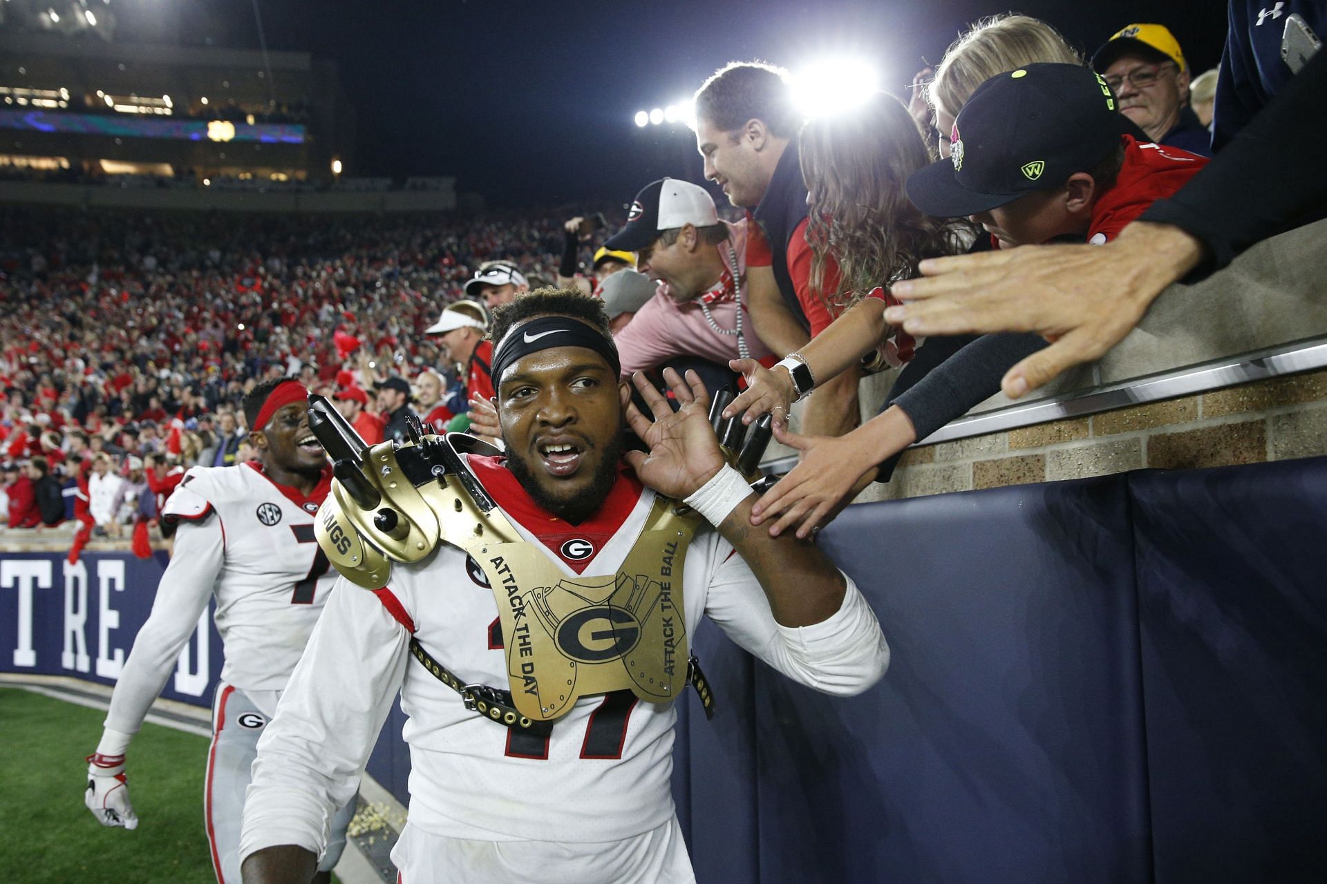 Davin Bellamy and Lorenzo Carter of the Georgia Bulldogs