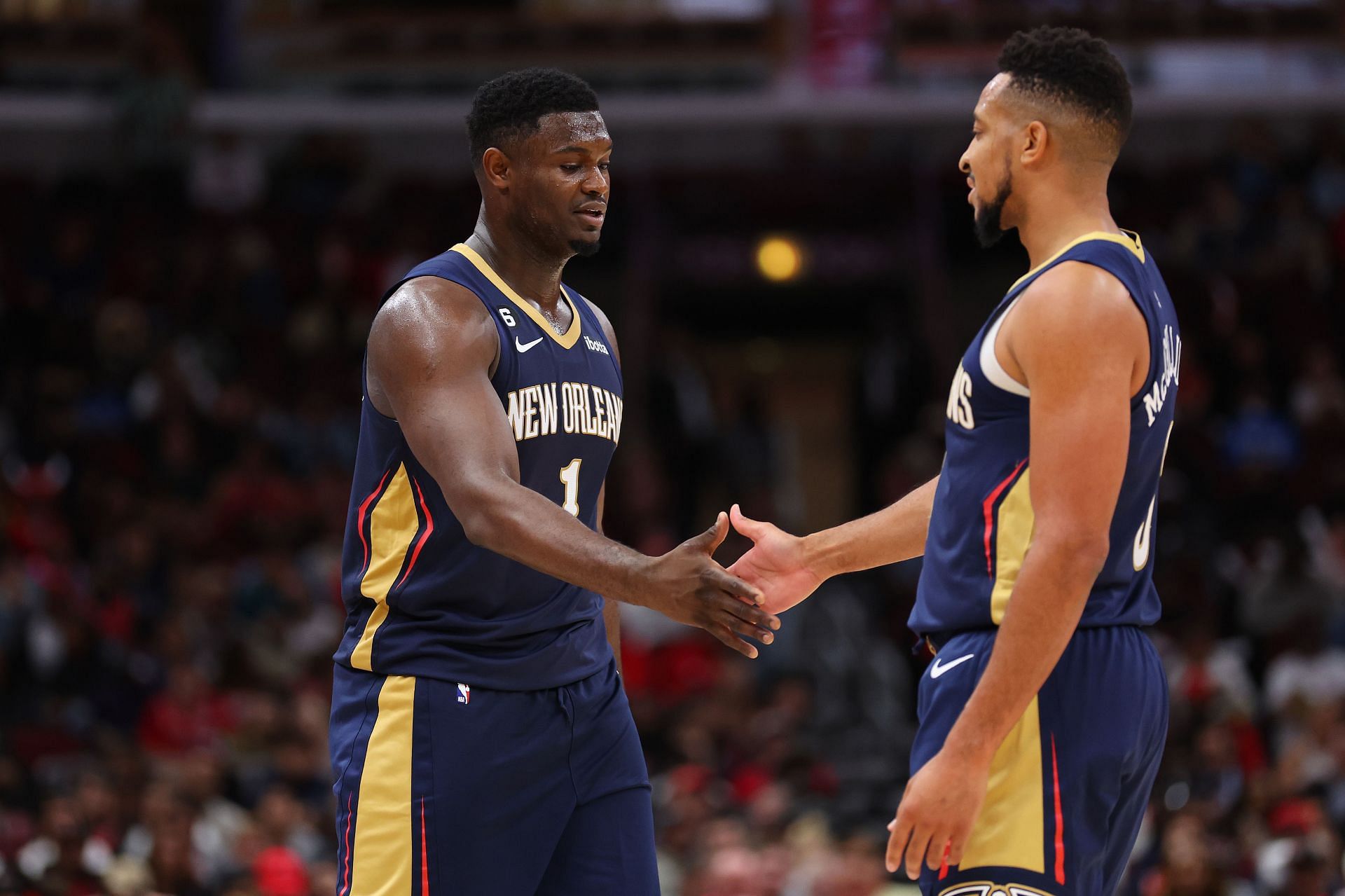 Zion Williamson and CJ McCollum of the New Orleans Pelicans