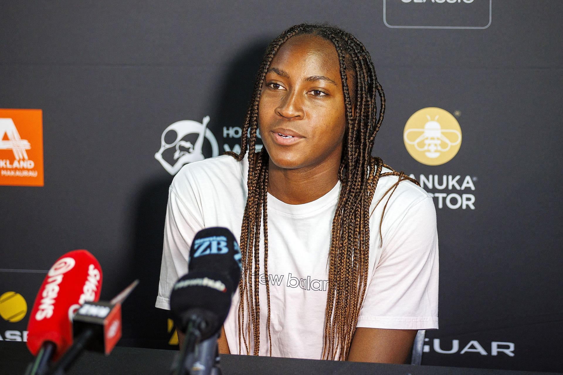 Gauff speaking to the media