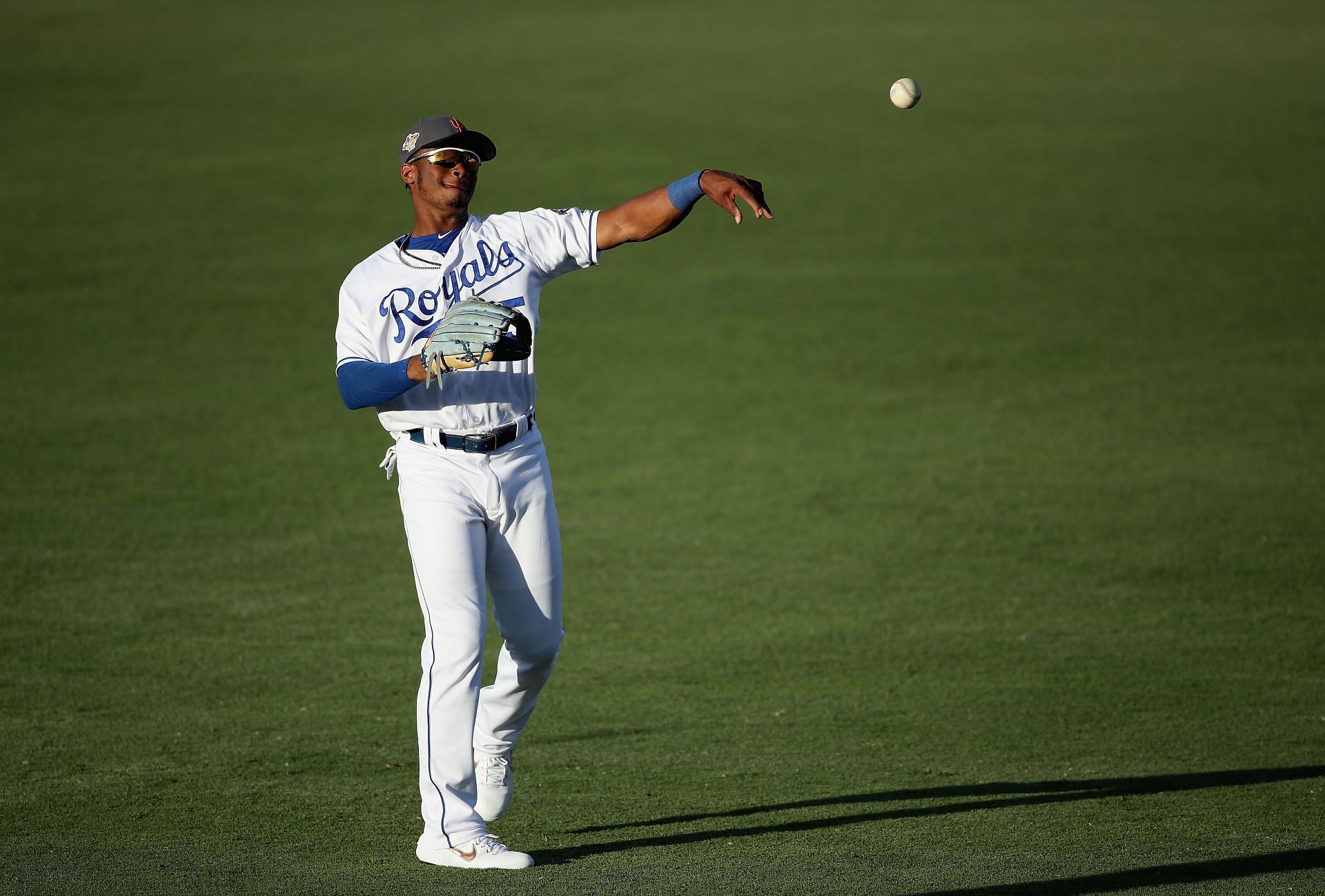 Khalil Lee of the Kansas City Royals warms up before the Arizona Fall League All-Star Game.