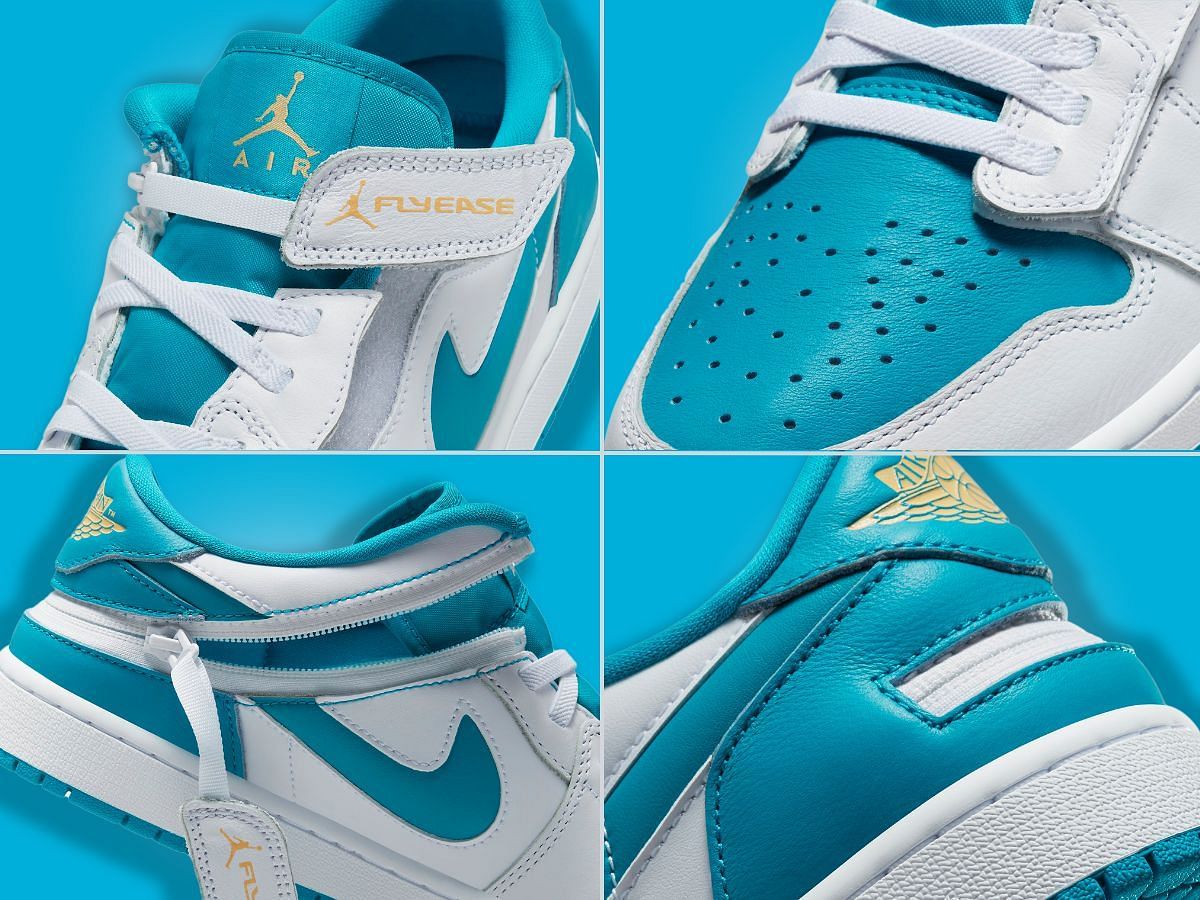 AJ1 Low Flyease &quot;White Aquatone&quot; Sneaker close-ups (Image via Sportskeeda)