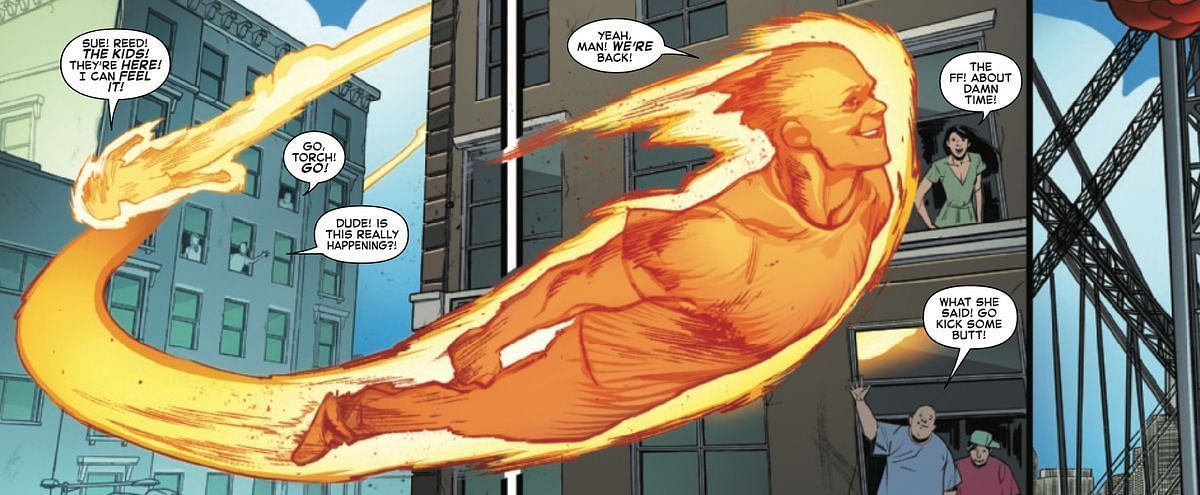 The Human Torch, bringing the heat to Marvel&#039;s first family (Image via Marvel Comics)