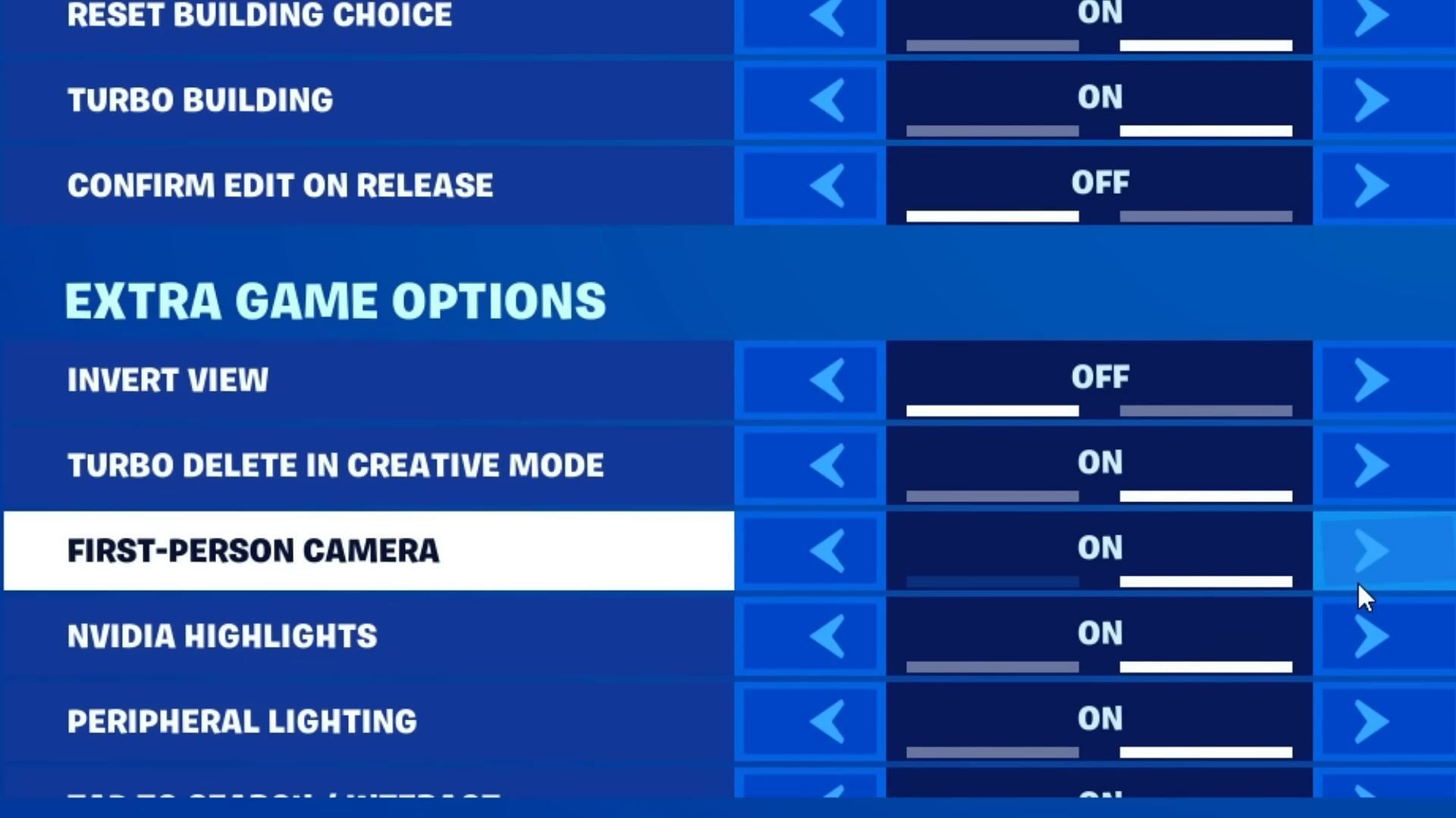 You can enable the first-person mode by opening the in-game settings (Image via Epic Games)