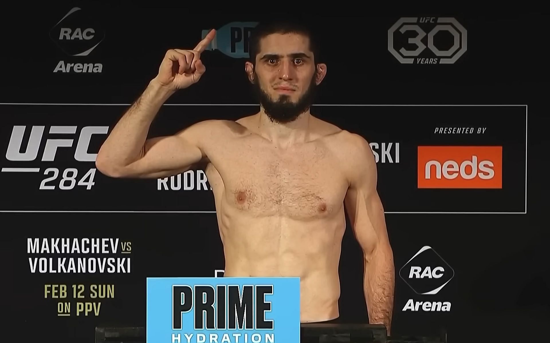 UFC lightweight champion Islam Makhachev tearing up after making weight at UFC 284 [Image courtesy: @ufc on YouTube]