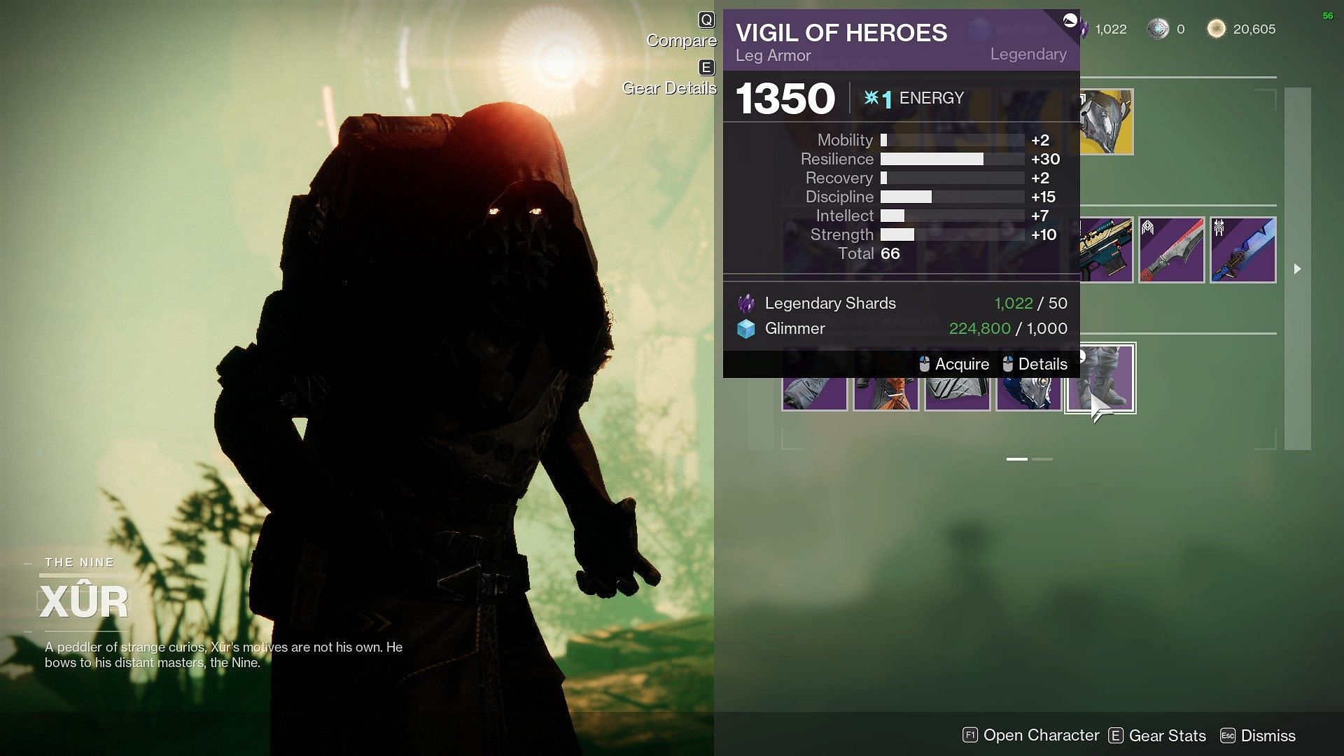 Warlock Legendary armor piece this week at Xur (Image via Destiny 2) 